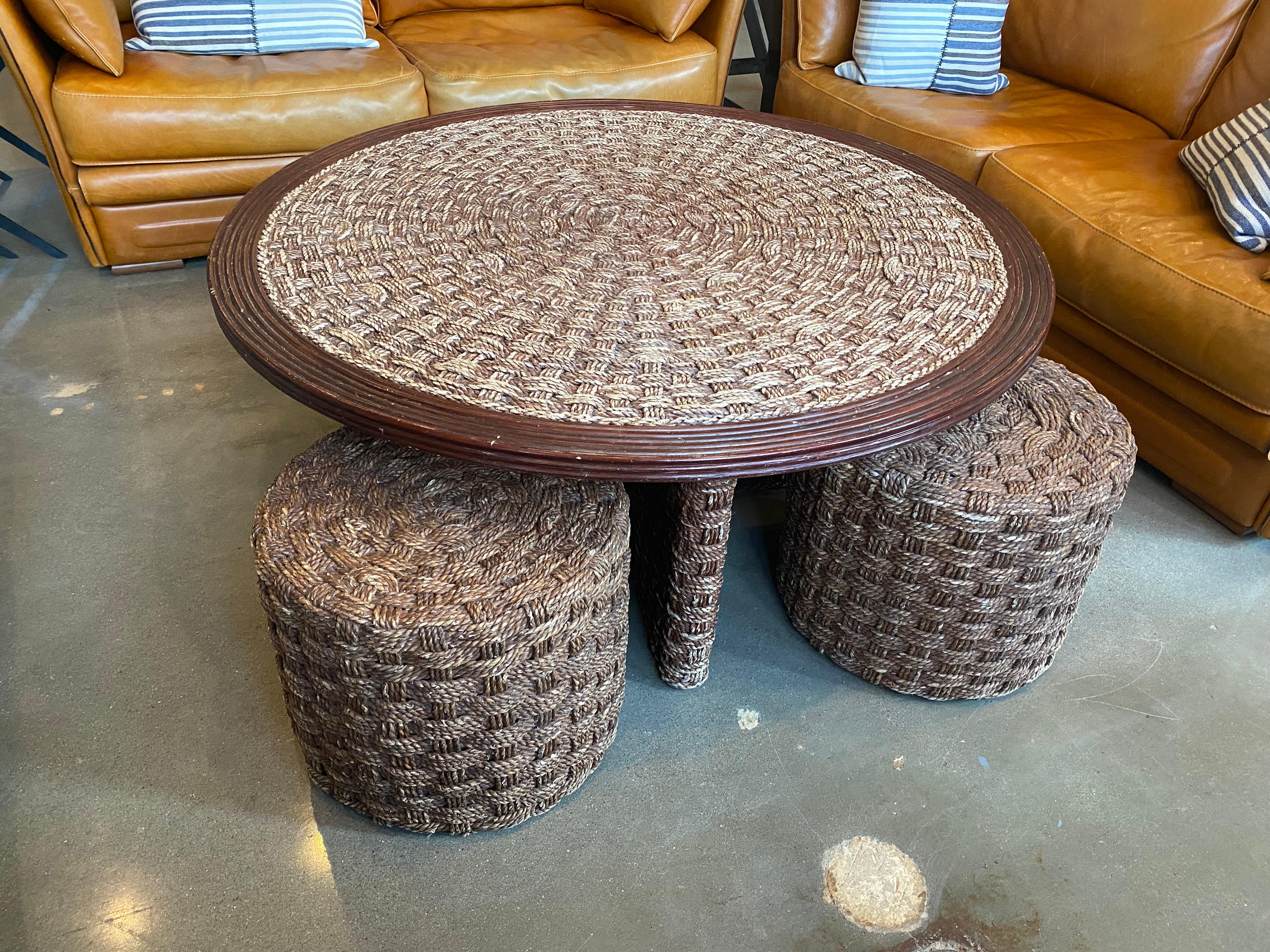 Round Cocktail Table with Woven Rope France, 1960's 1