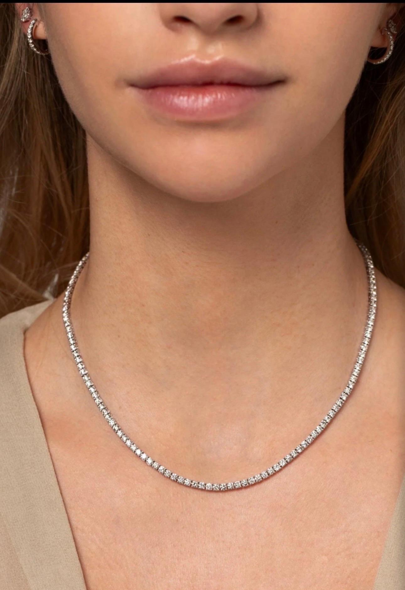Collana tennis con diamanti tondi a 5 punte, 4 carati  Oro bianco 14 carati, Unisex, 16