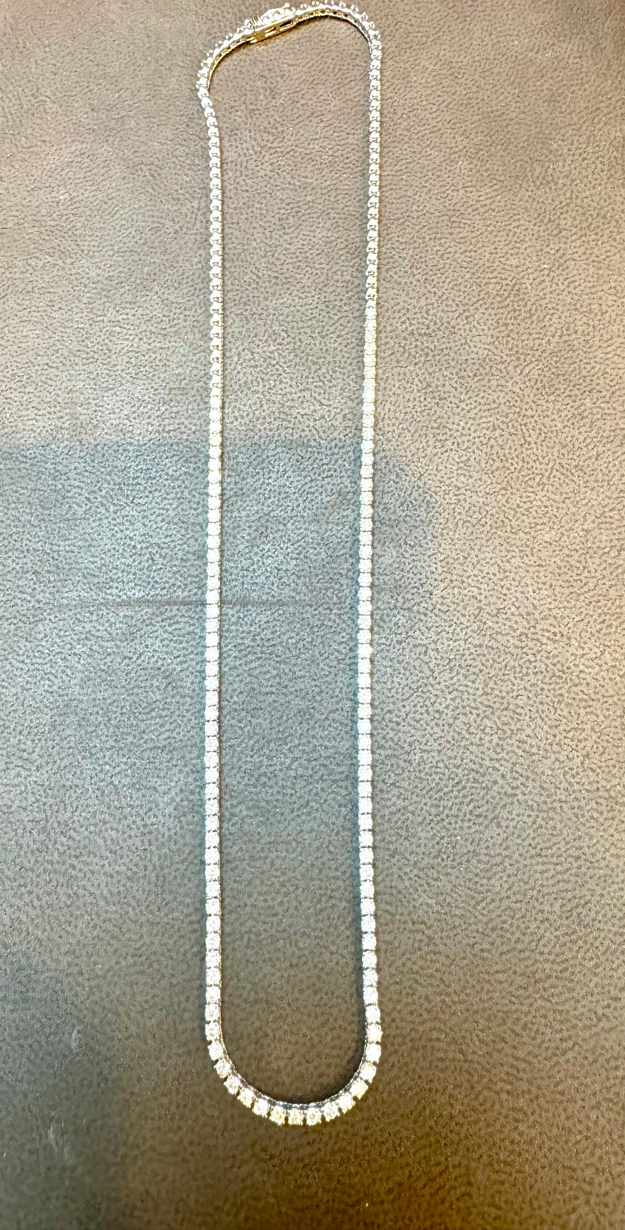 Taglio brillante Collana tennis con diamanti tondi a 5 punte, 4 carati  Oro bianco 14 carati, Unisex, 16
