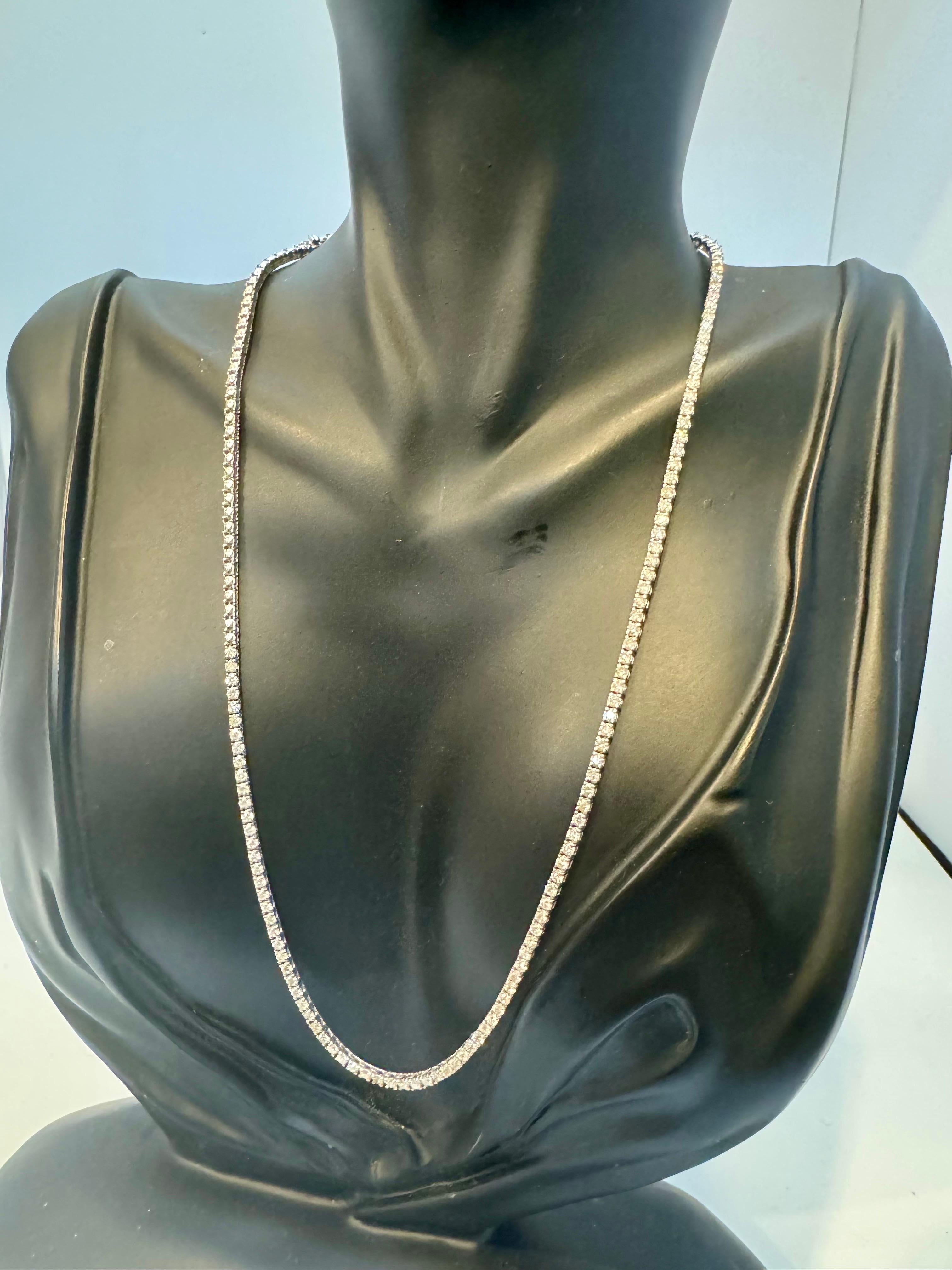 Collana tennis con diamanti tondi a 5 punte, 4 carati  Oro bianco 14 carati, Unisex, 16