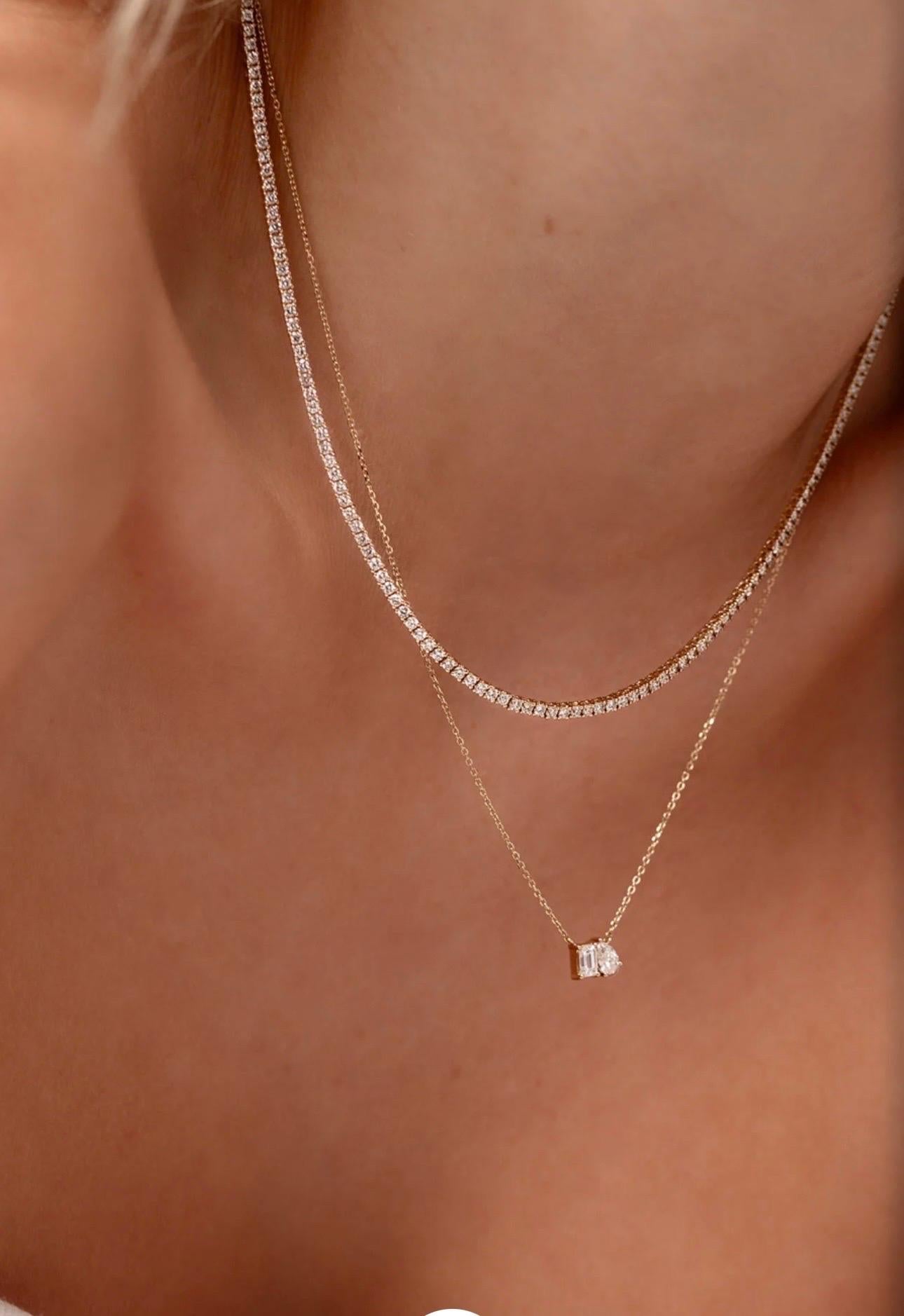 Collana tennis con diamanti tondi a 5 punte, 4 carati  Oro bianco 14 carati, Unisex, 16