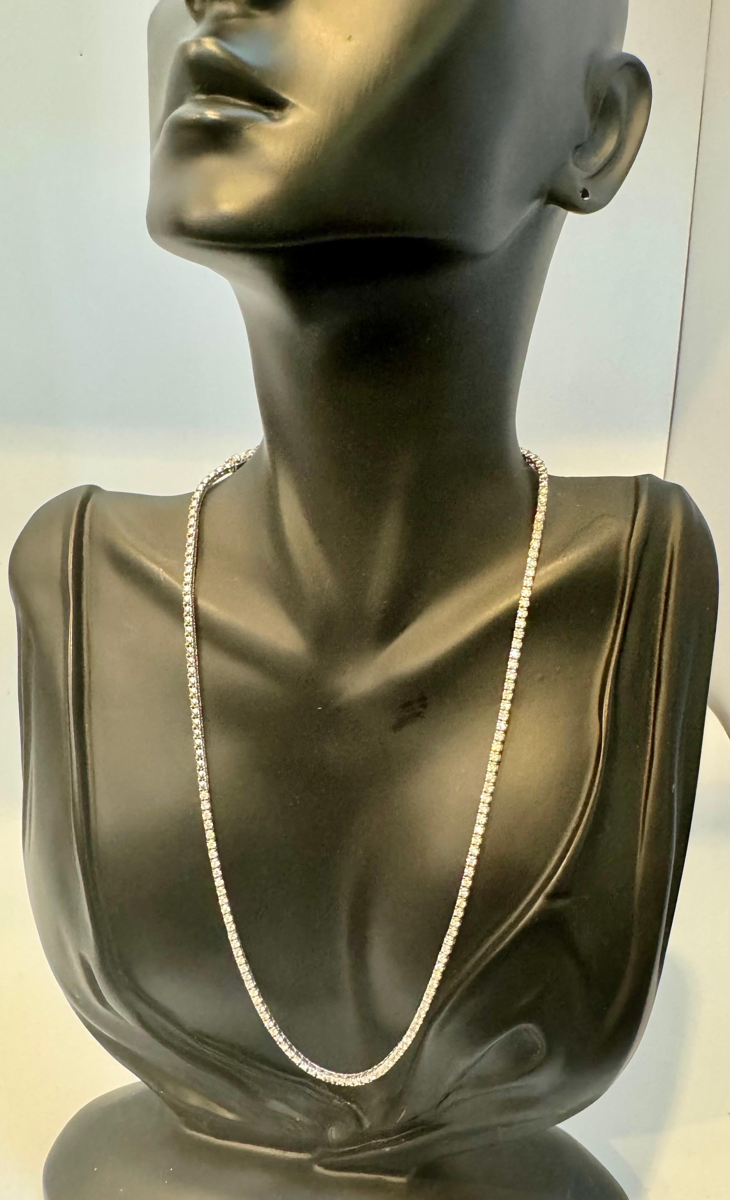 Collana tennis con diamanti tondi a 5 punte, 4 carati  Oro bianco 14 carati, Unisex, 16