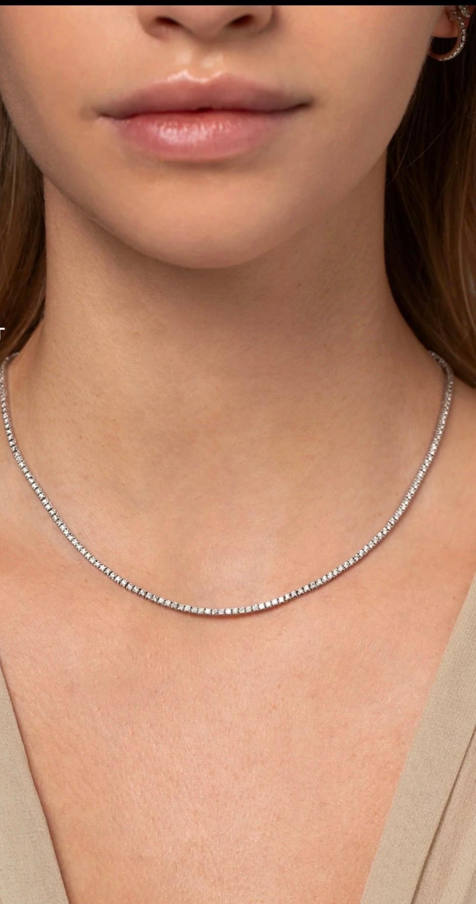 Collana tennis con diamanti tondi a 5 punte, 4 carati  Oro bianco 14 carati, Unisex, 16