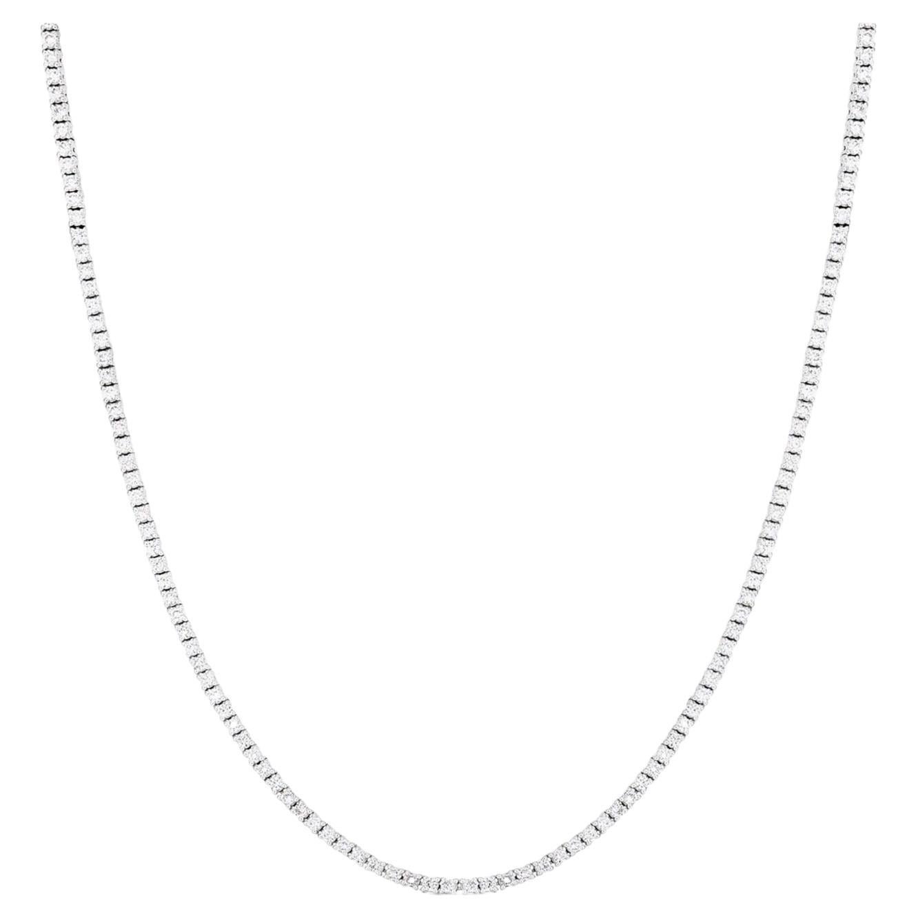 Collana tennis con diamanti tondi a 5 punte, 4 carati  Oro bianco 14 carati, Unisex, 16". in vendita