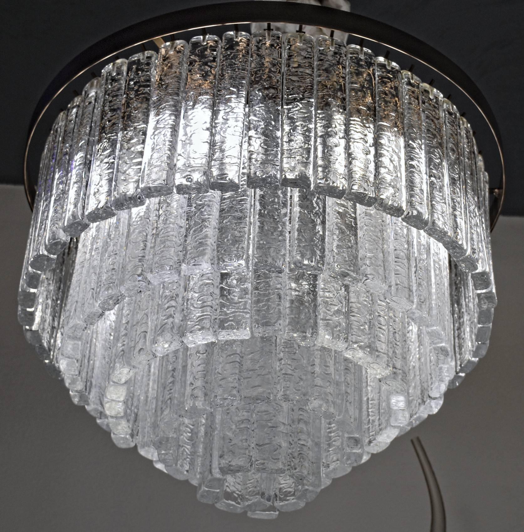 Round 5+1 Tiers Chandelier, Murano, Clear Glass 1990s, Bronze Finish Metal Ring 2