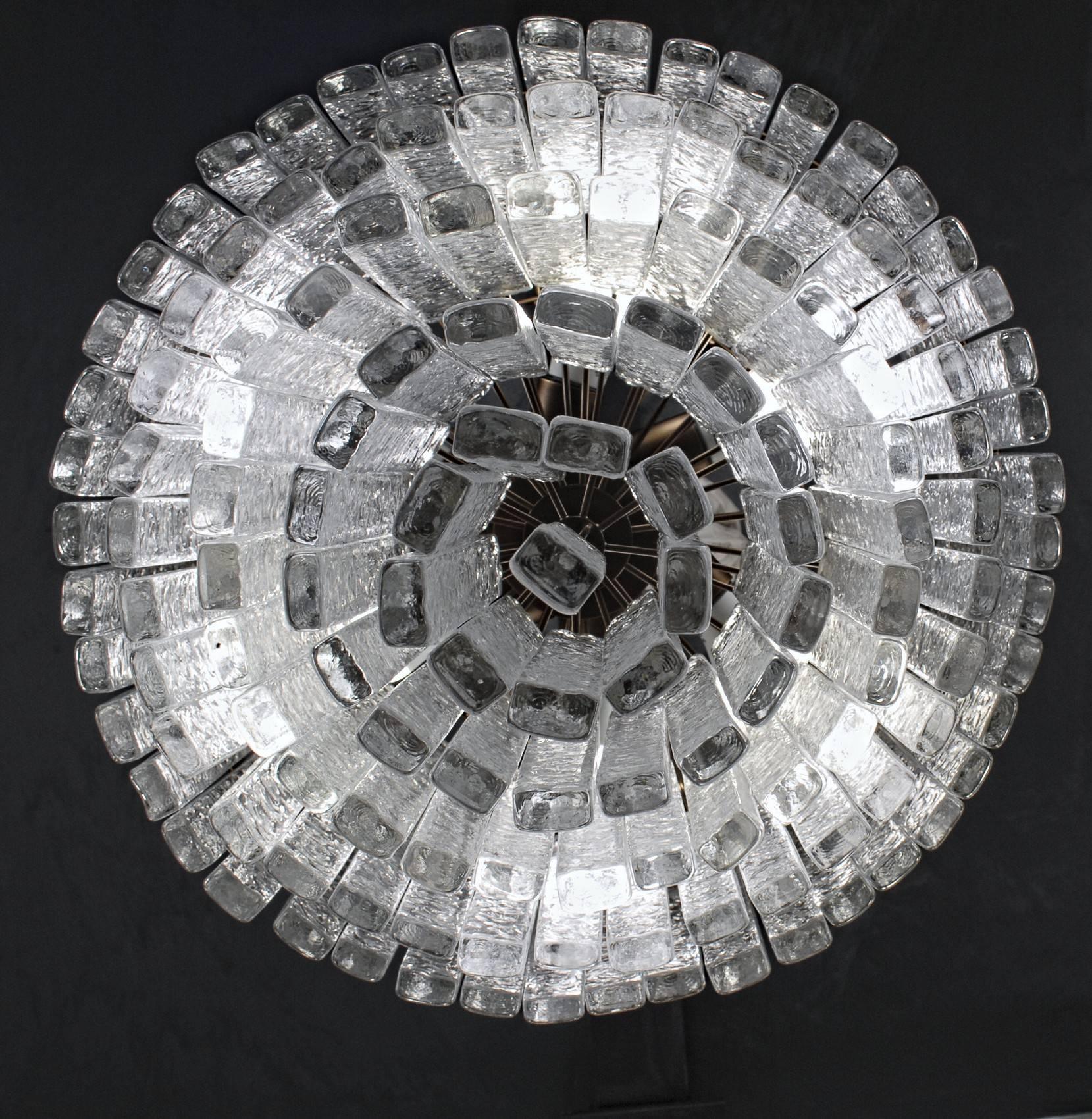 Round 5+1 Tiers Chandelier, Murano, Clear Glass 1990s, Bronze Finish Metal Ring 3