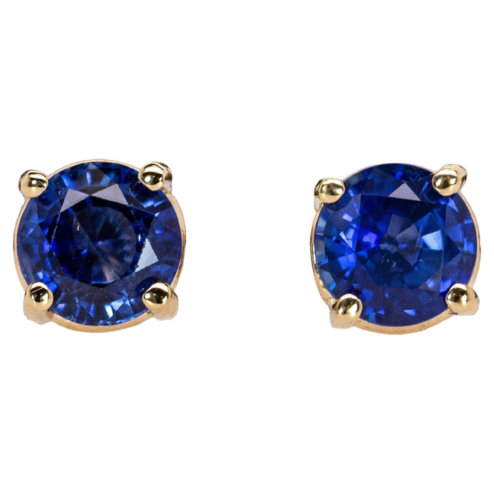 Boucles d'oreilles solitaires en or massif 14K avec saphir de Ceylan AAA de 5 mm de diamètre en vente