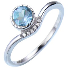 Round 5MM Aquamarine Sky Blue Cubic Zirconia Sterling Silver Ring