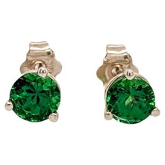 Round 5mm - Tsavorite Solitaire Martini Studs in Solid 14K White Gold