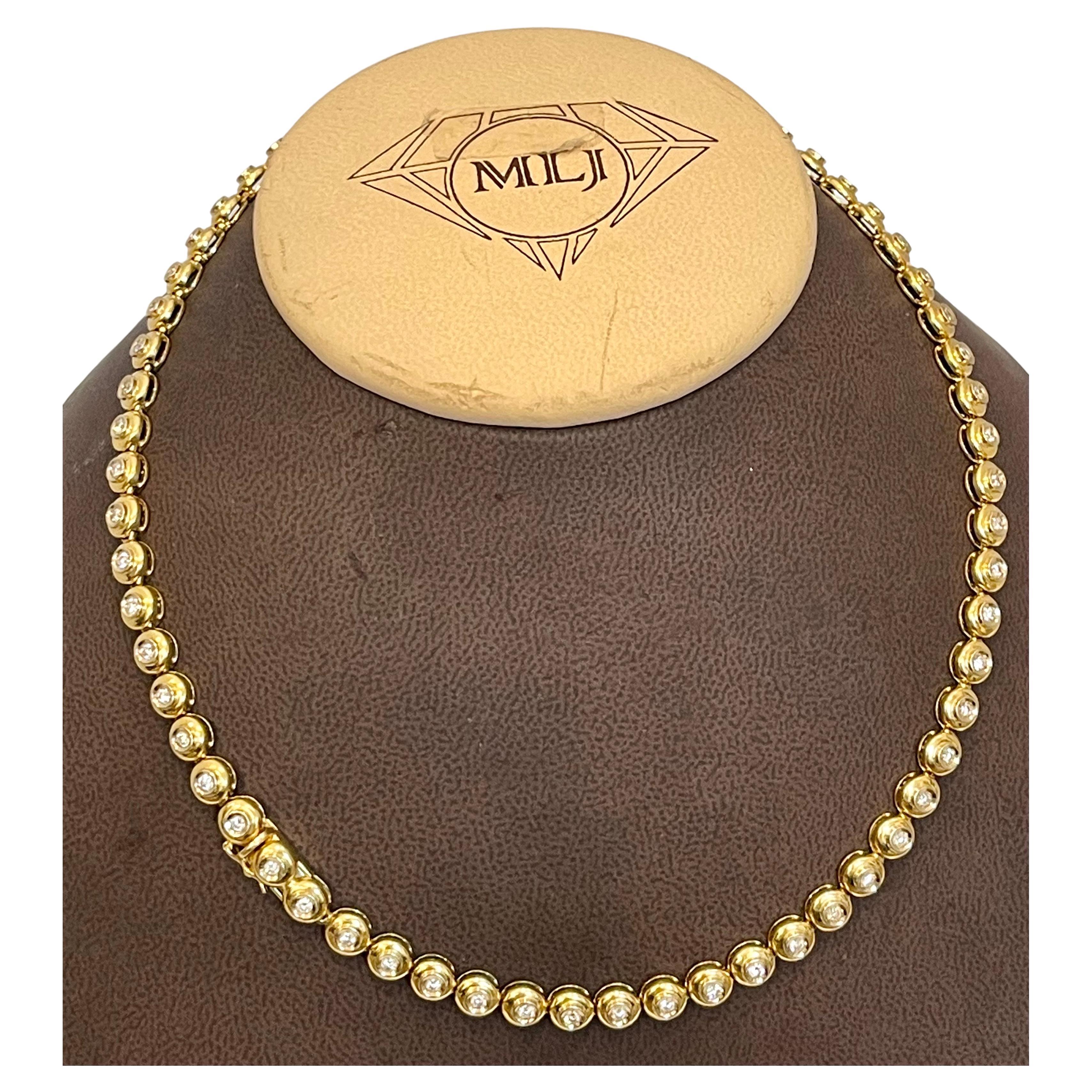 Round 6 Pointer, 4.5Ct Diamond Tennis Necklace 18Karat Yellow Gold 52 Gm, Unisex In Excellent Condition In New York, NY