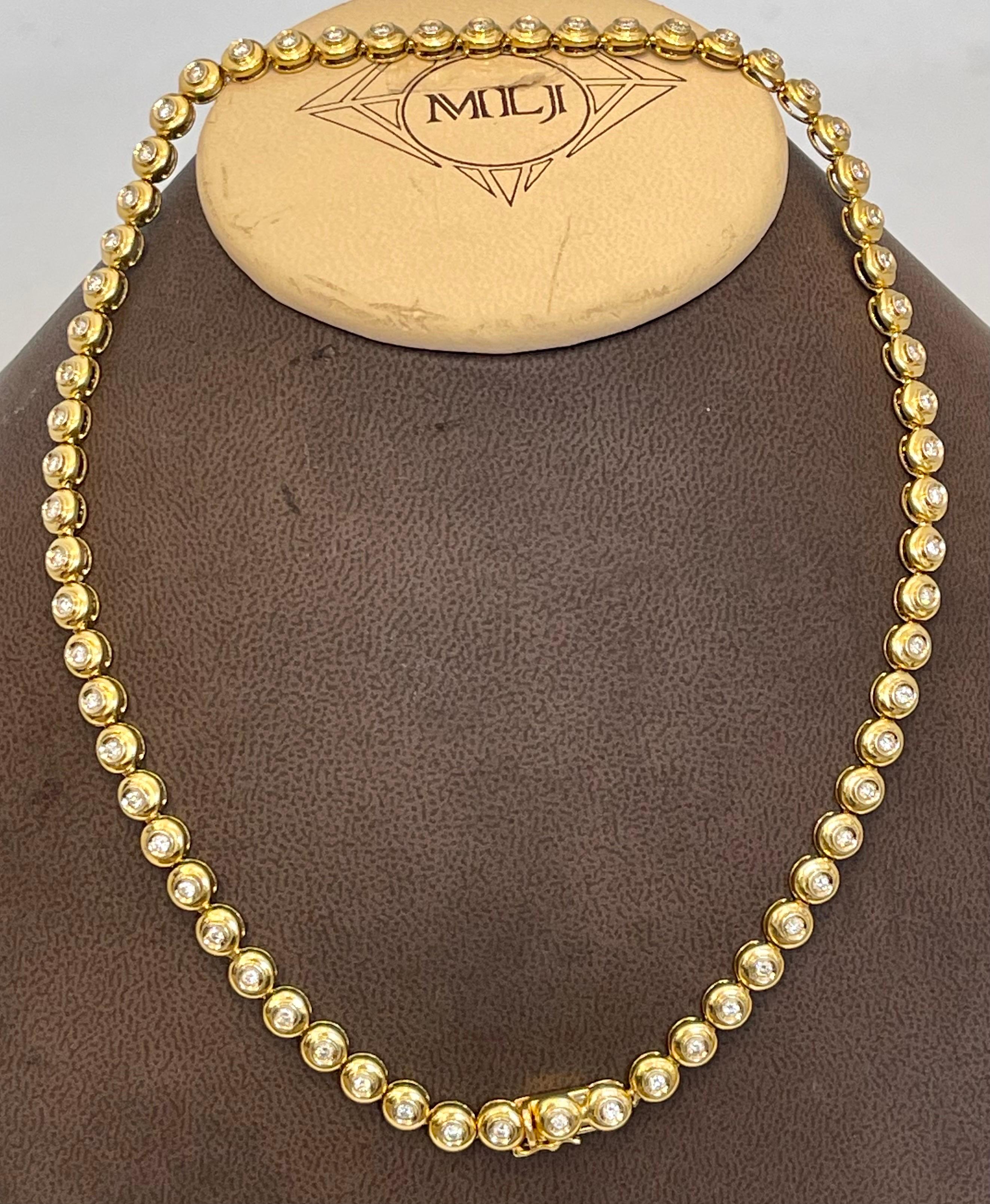 Round 6 Pointer, 4.5Ct Diamond Tennis Necklace 18Karat Yellow Gold 52 Gm, Unisex 4