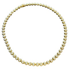 Round 6 Pointer, 4.5Ct Diamond Tennis Necklace 18Karat Yellow Gold 52 Gm, Unisex