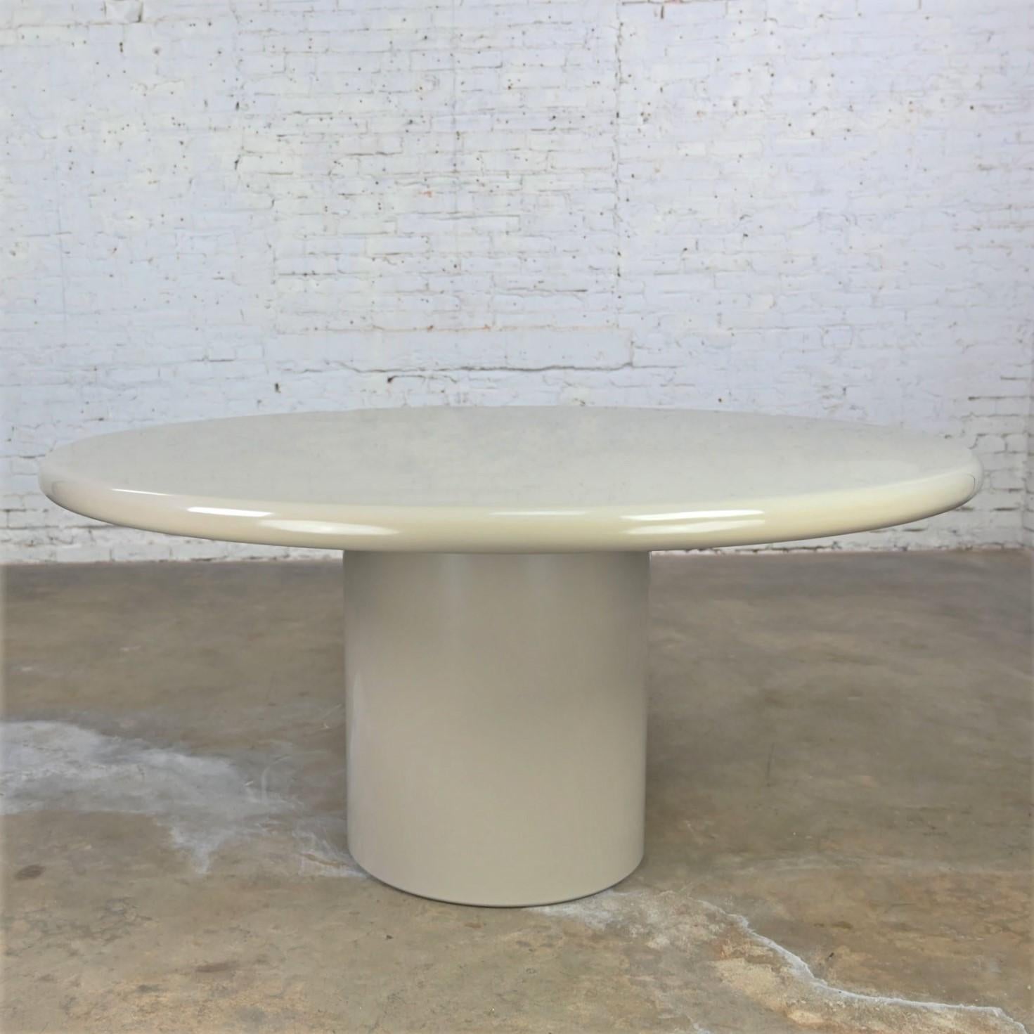 Round Postmodern Gray Lacquered Composite Dining Table Style Karl Springer 4