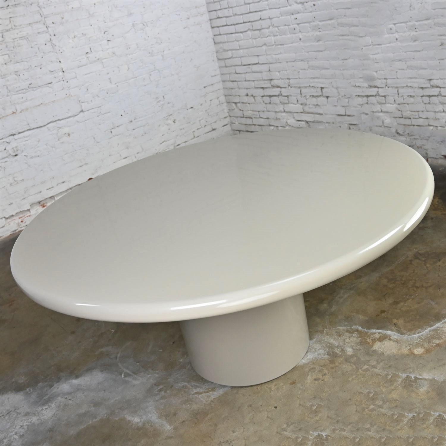 Round Postmodern Gray Lacquered Composite Dining Table Style Karl Springer 1