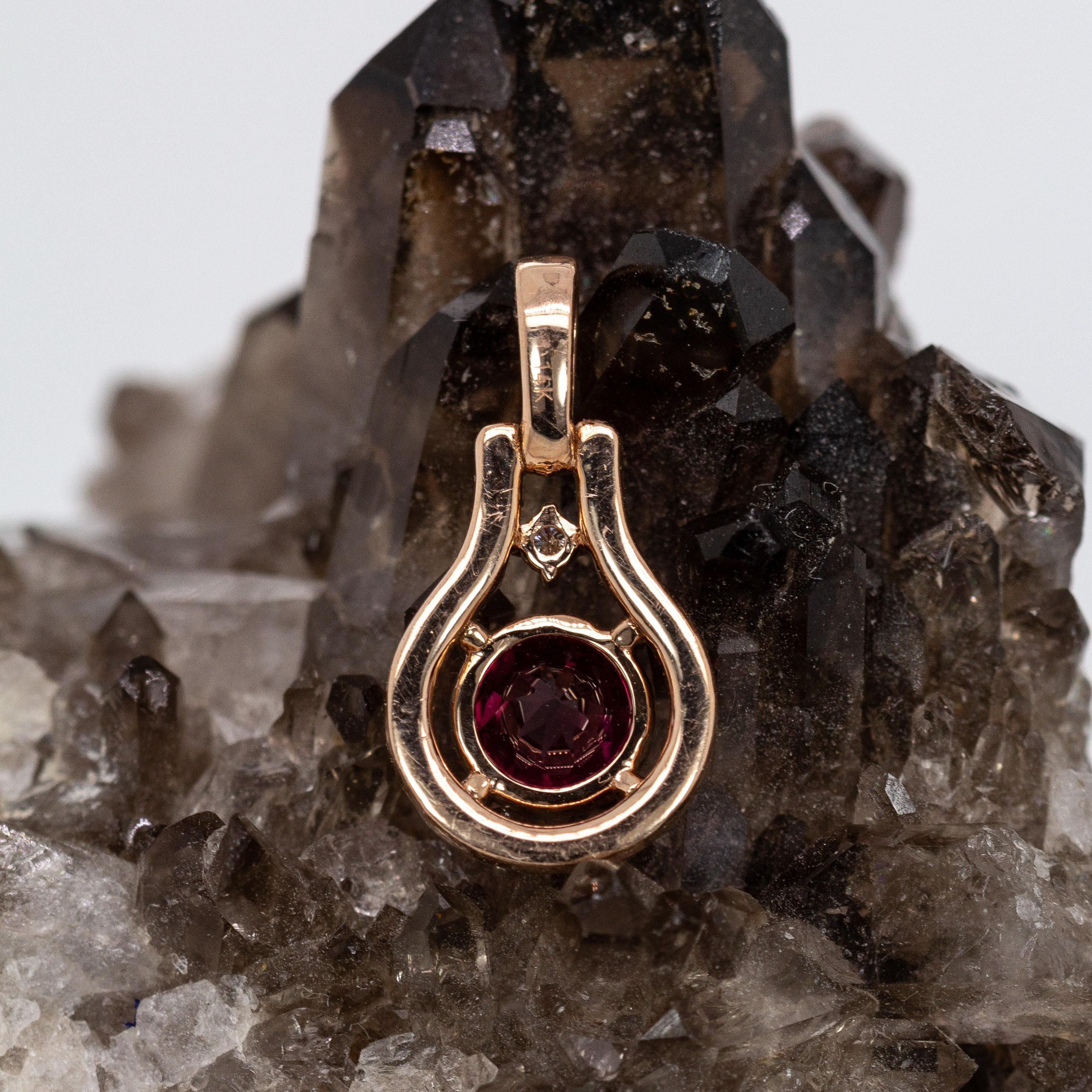 Round 6mm - Dainty Ruby and Natural Diamond Halo Pendant in 14K Solid Gold In New Condition For Sale In Columbus, OH
