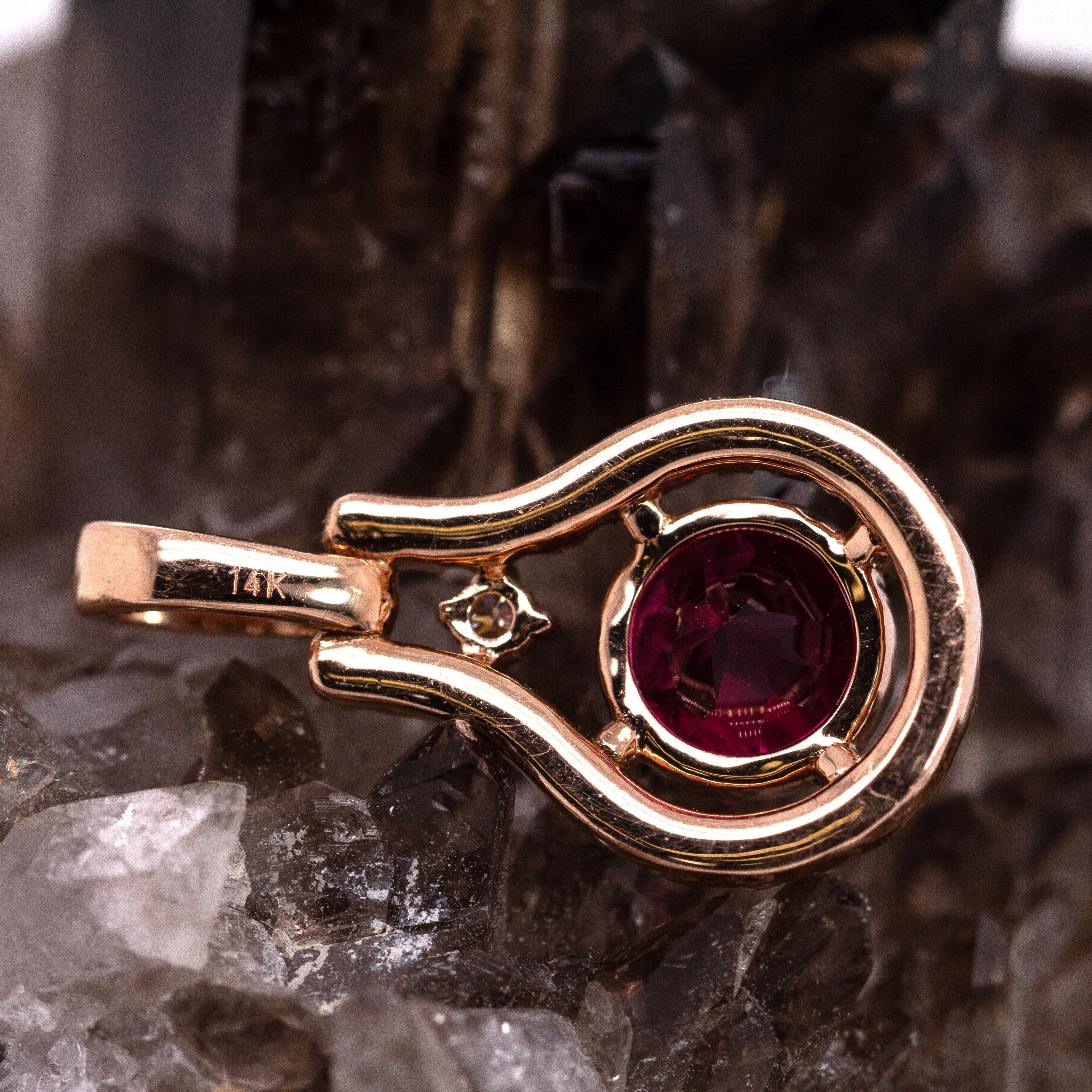 Women's Round 6mm - Dainty Ruby and Natural Diamond Halo Pendant in 14K Solid Gold For Sale