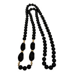Collier rond de perles en onyx noir et or 14 carats de 8 mm de long