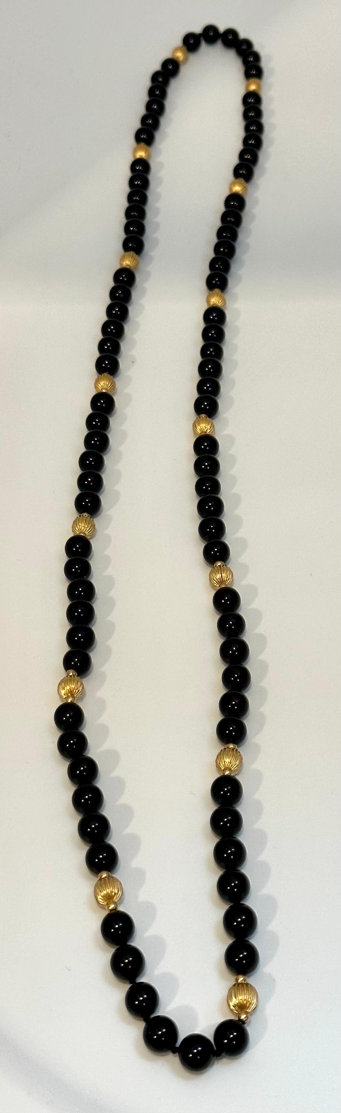 Runde Perle Schwarzer Onyx & 14 Karat Gold Perlenkette Damen