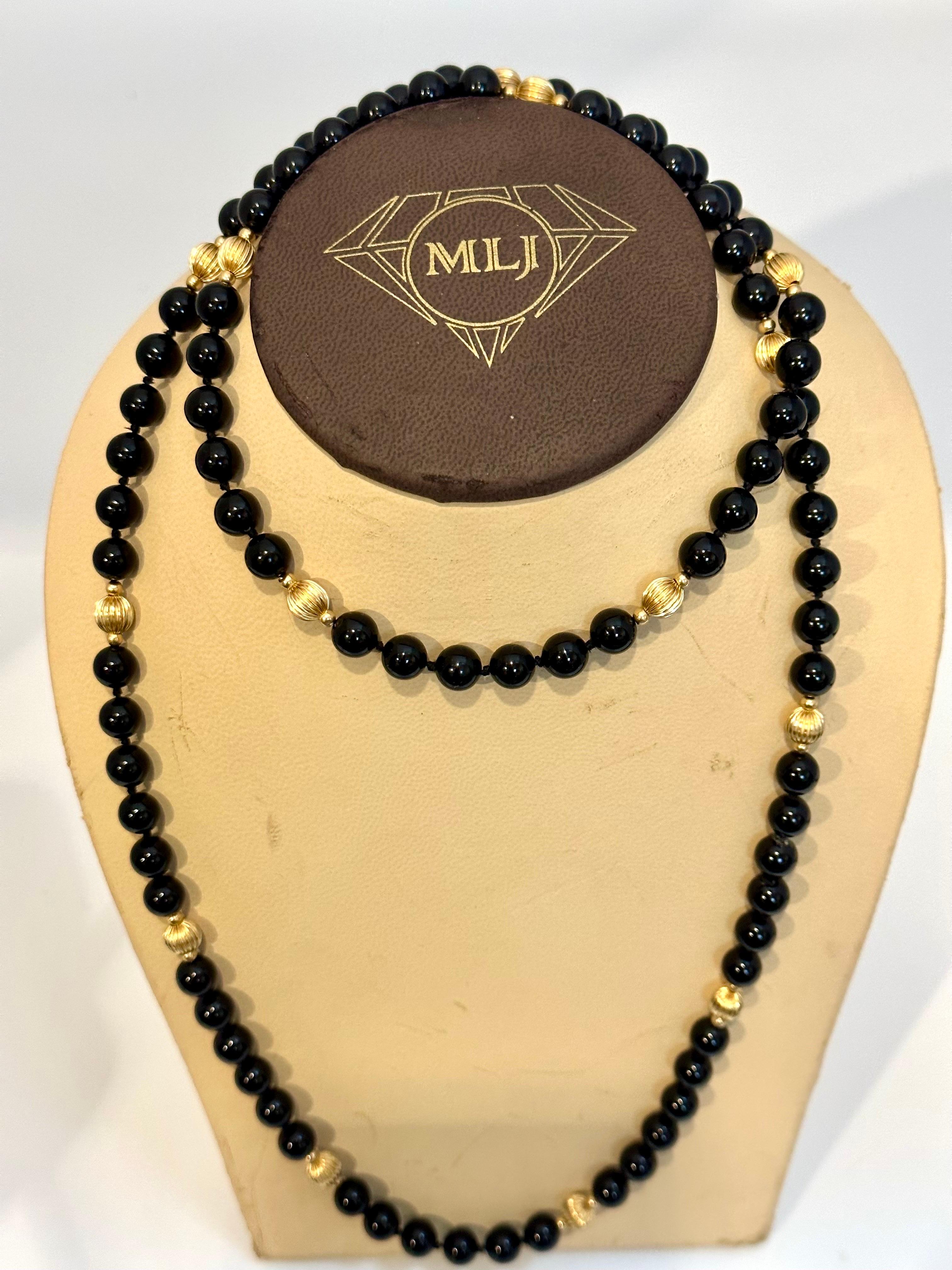Runde Perle Schwarzer Onyx & 14 Karat Gold Perlenkette 3
