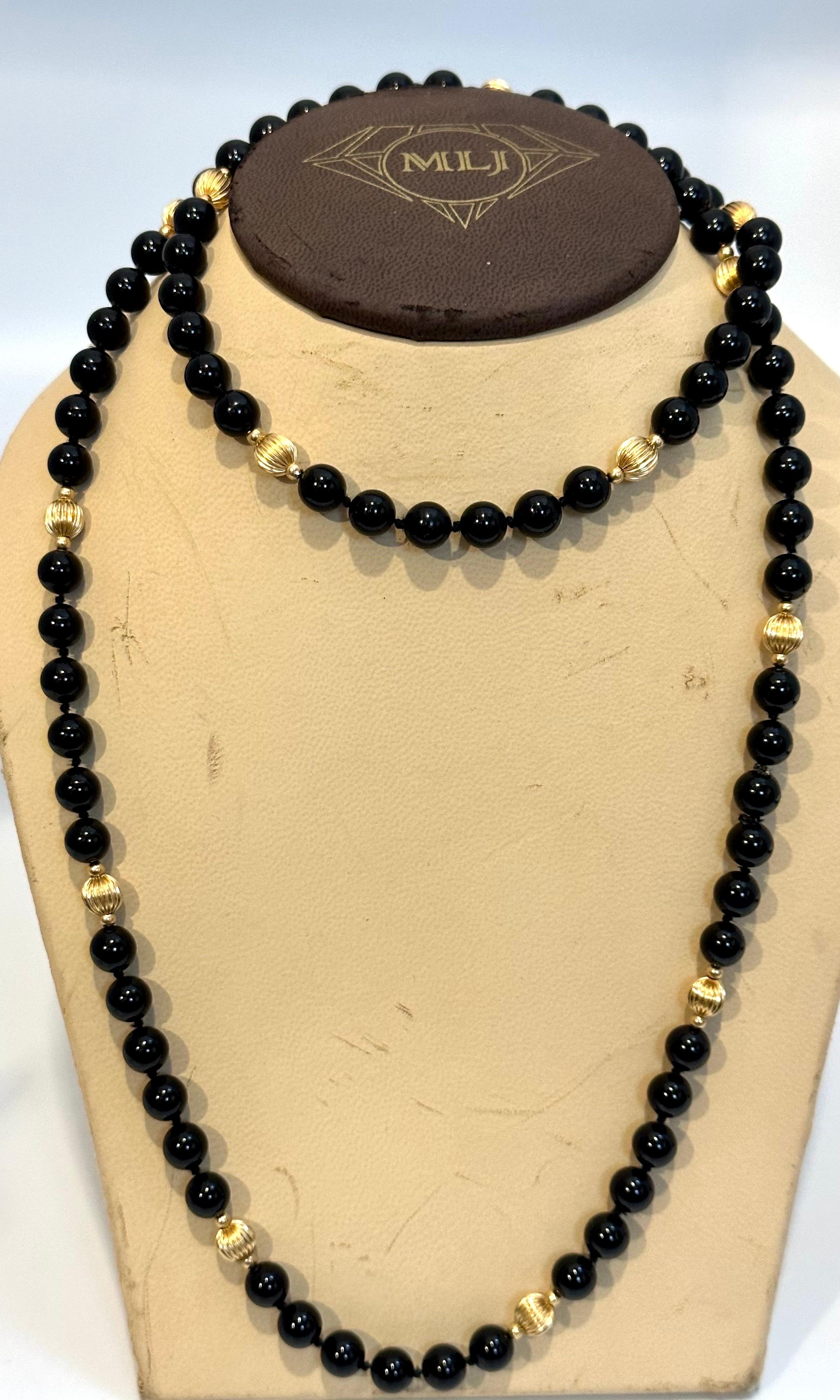 Runde Perle Schwarzer Onyx & 14 Karat Gold Perlenkette 4