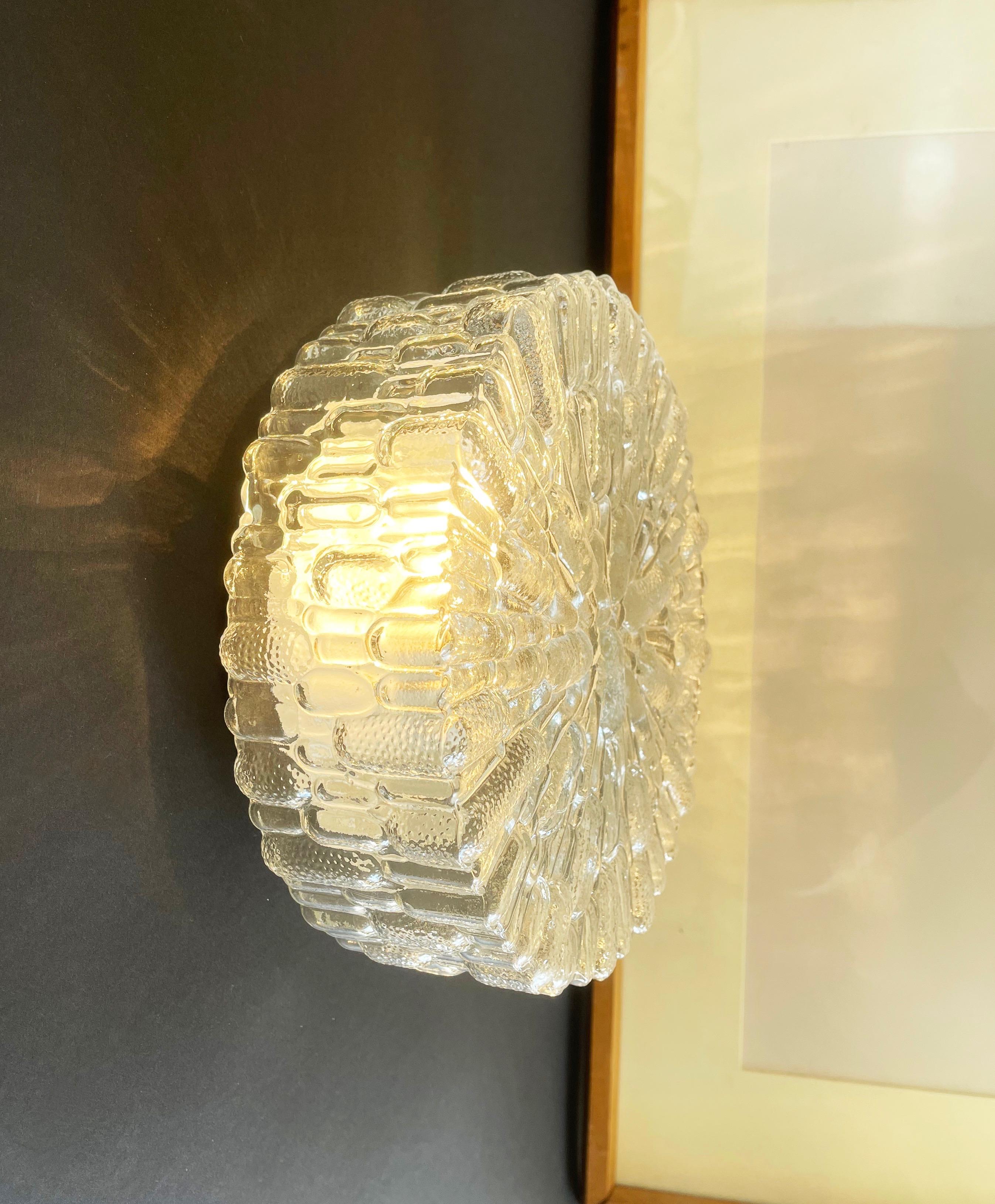 Round Abstract Reed Glass Flush Mount Lights, Set of 2, Eurolux, Germany 1970s For Sale 3