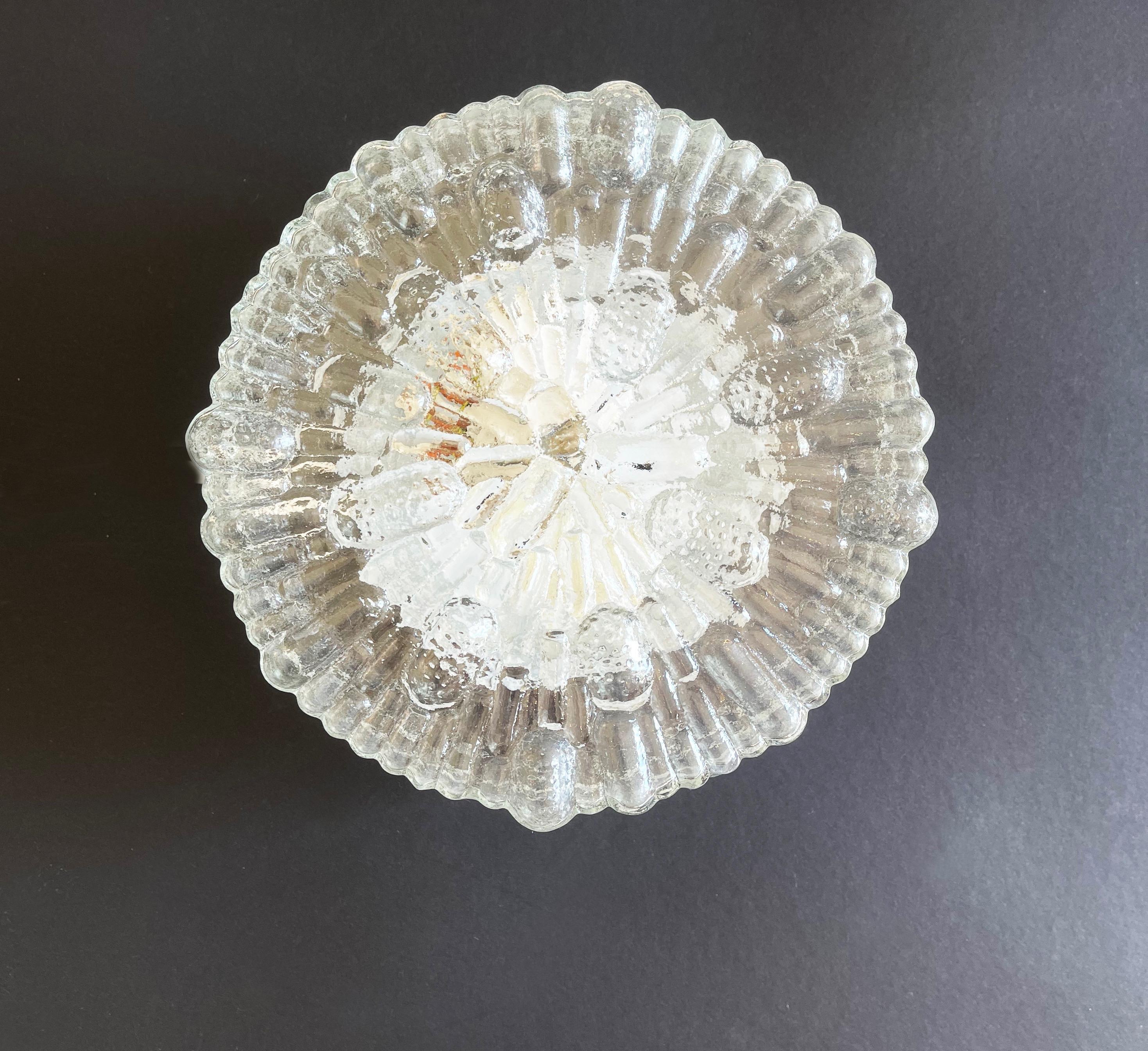 Round Abstract Reed Glass Flush Mount Lights, Set of 2, Eurolux, Germany 1970s For Sale 6