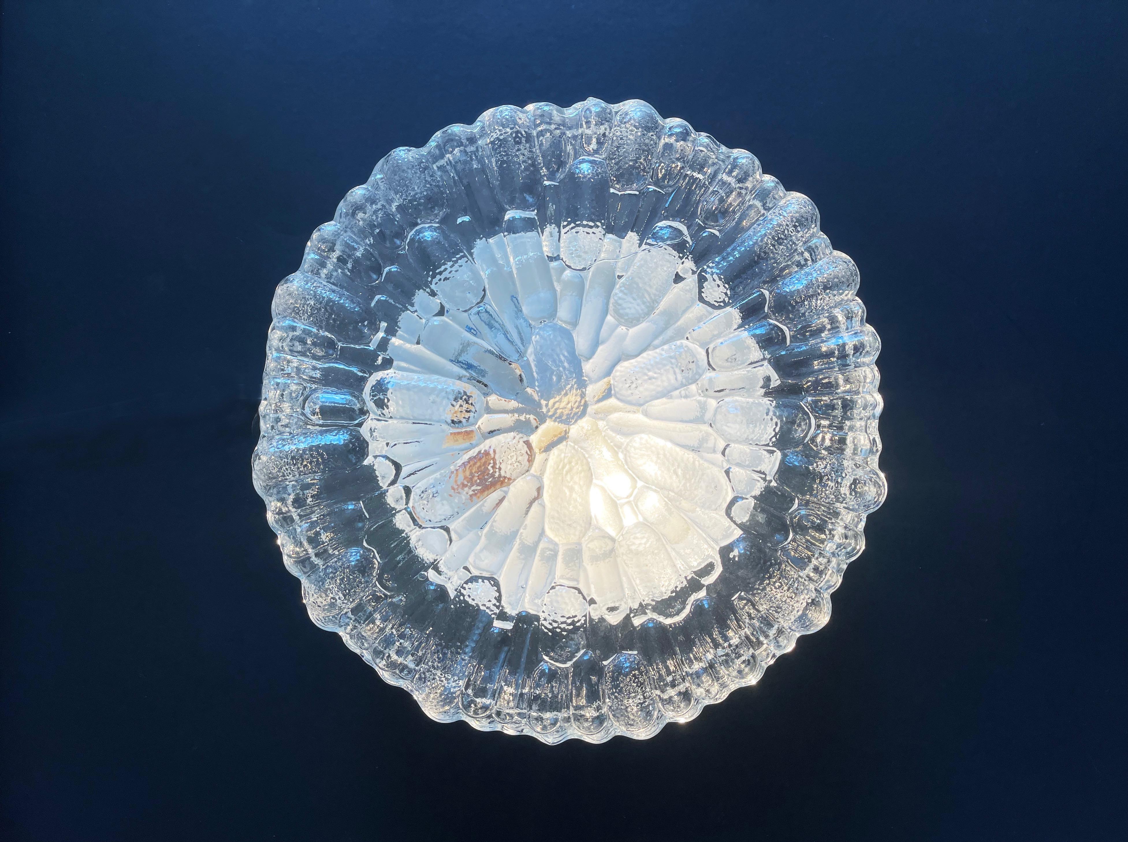 Round Abstract Reed Glass Flush Mount Lights, Set of 2, Eurolux, Germany 1970s For Sale 7