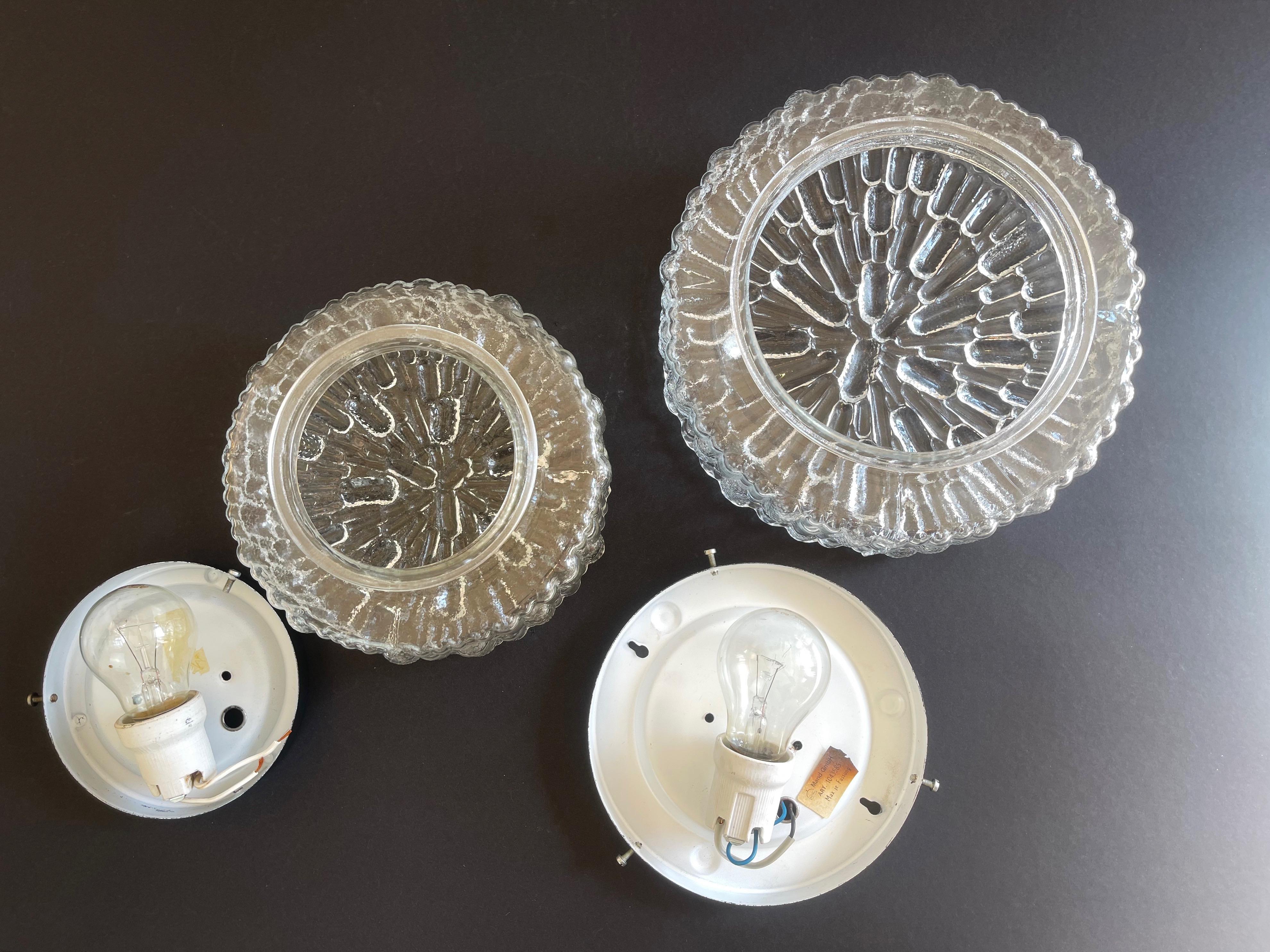 Round Abstract Reed Glass Flush Mount Lights, Set of 2, Eurolux, Germany 1970s For Sale 8