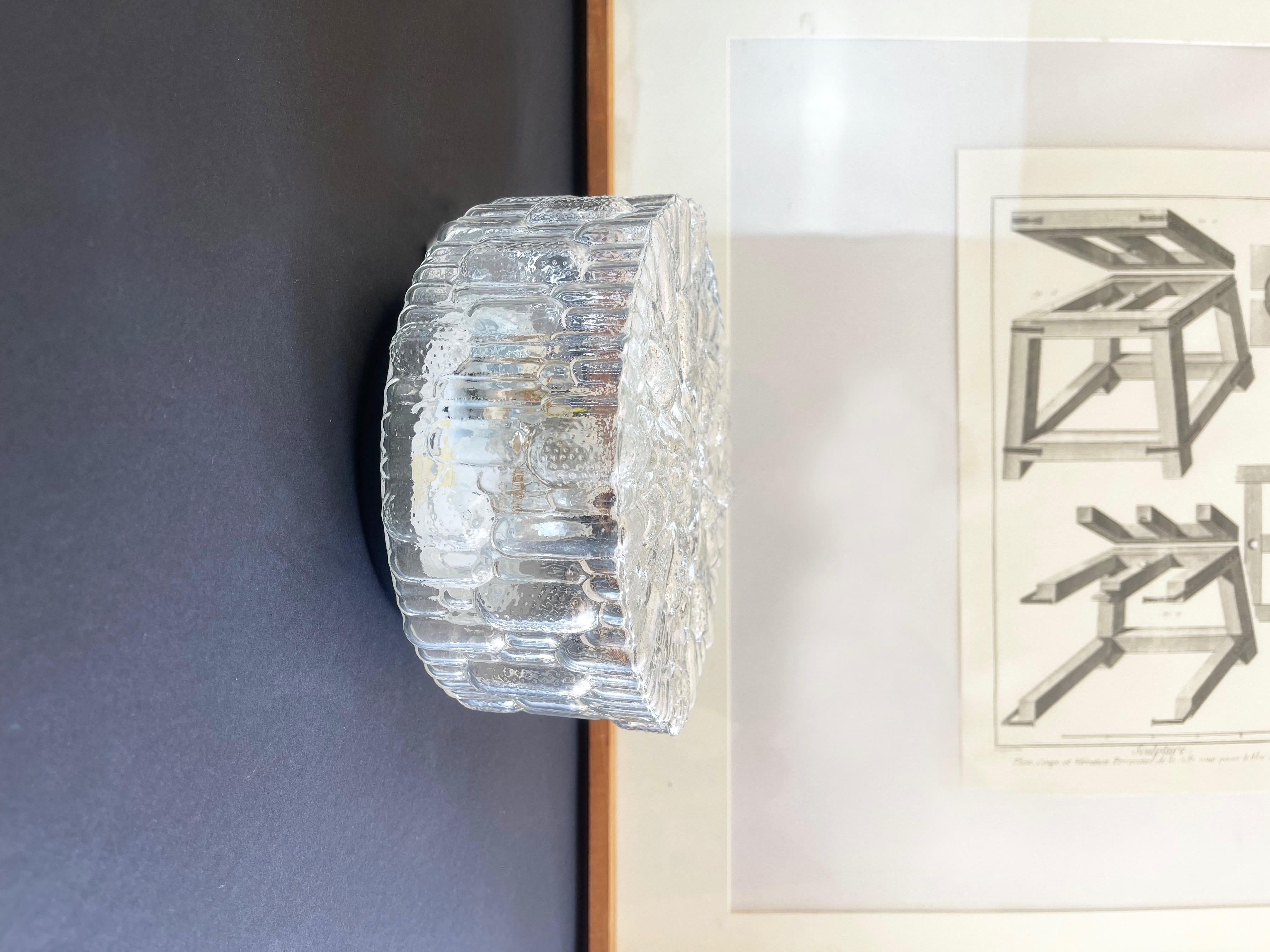 Machine-Made Round Abstract Reed Glass Flush Mount Lights, Set of 2, Eurolux, Germany 1970s For Sale