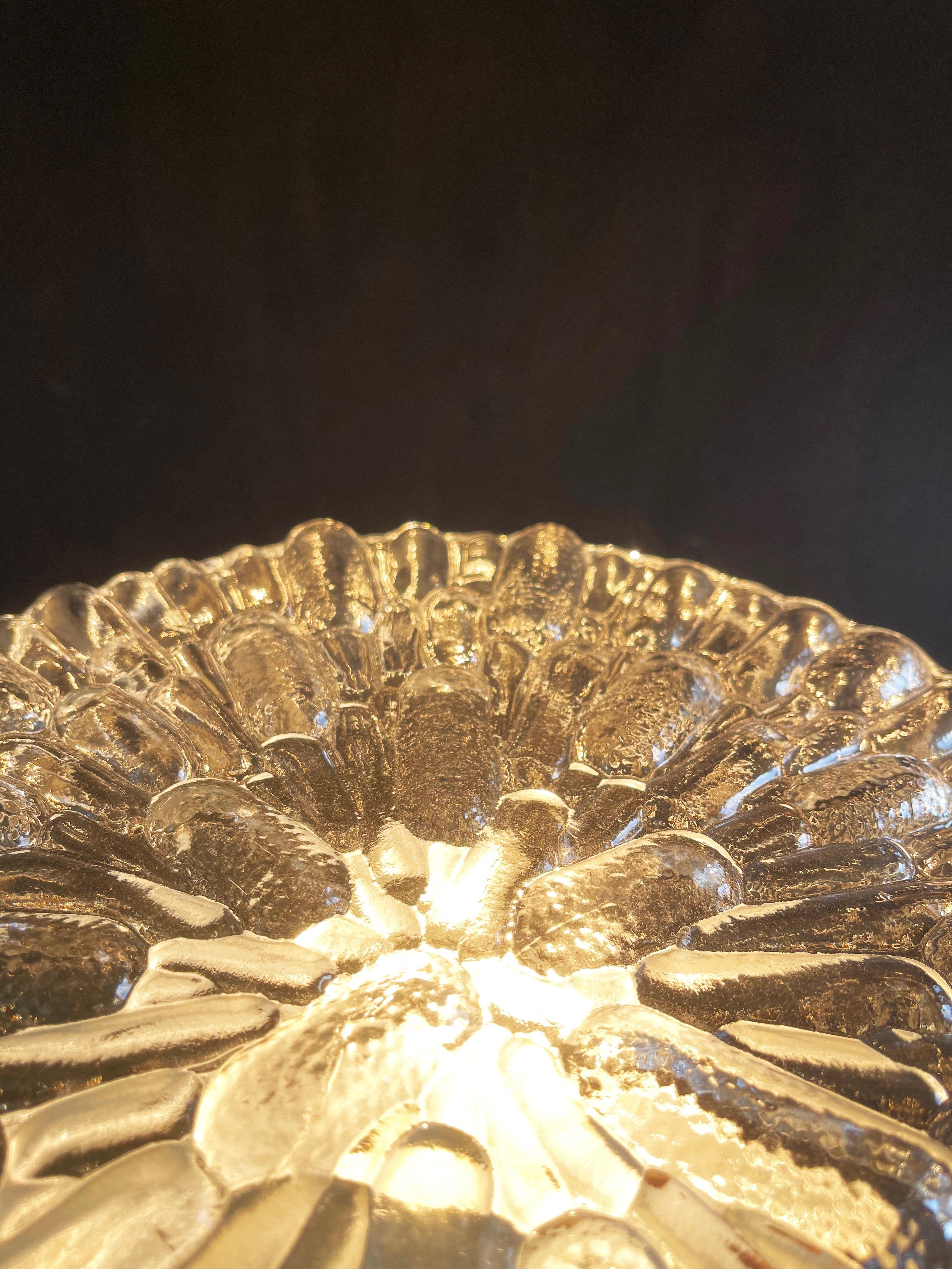 Metal Round Abstract Reed Glass Flush Mount Lights, Set of 2, Eurolux, Germany 1970s For Sale