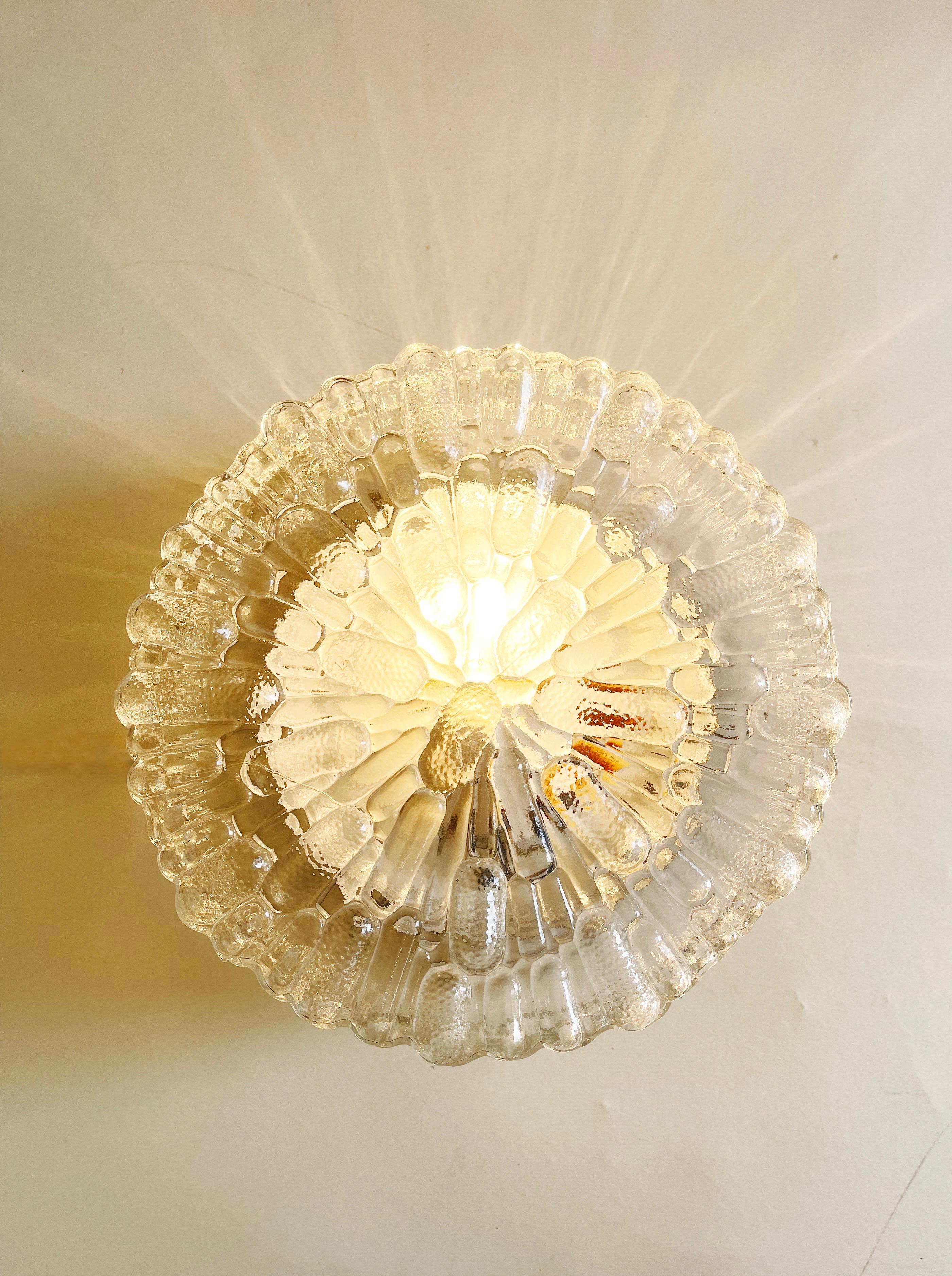 Round Abstract Reed Glass Flush Mount Lights, Set of 2, Eurolux, Germany 1970s For Sale 1