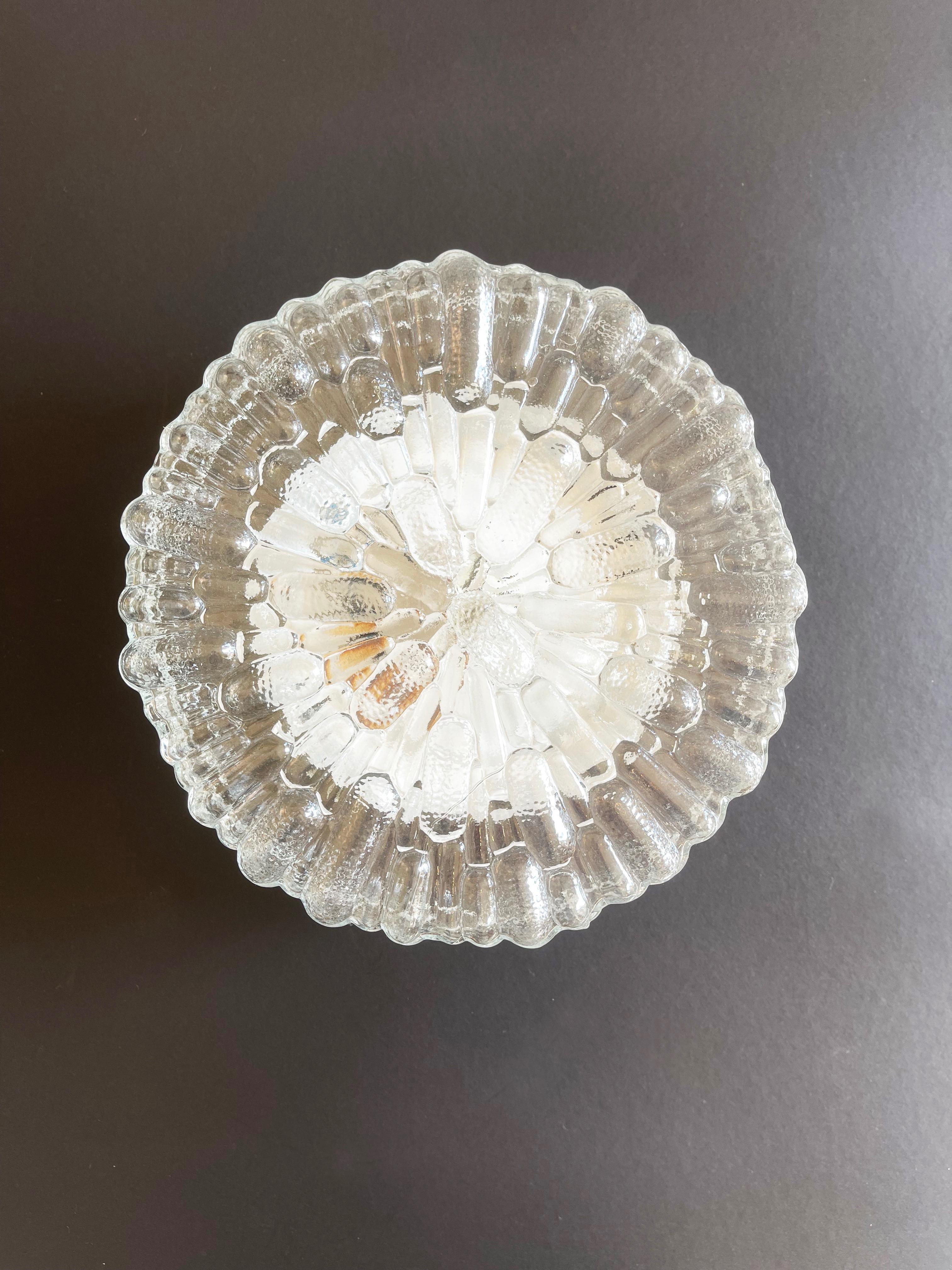 Round Abstract Reed Glass Flush Mount Lights, Set of 2, Eurolux, Germany 1970s For Sale 2