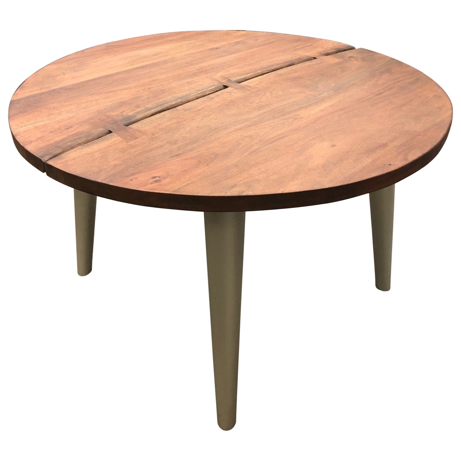Tavolo da pranzo rotondo in Wood Wood con quattro gambe dall'India
