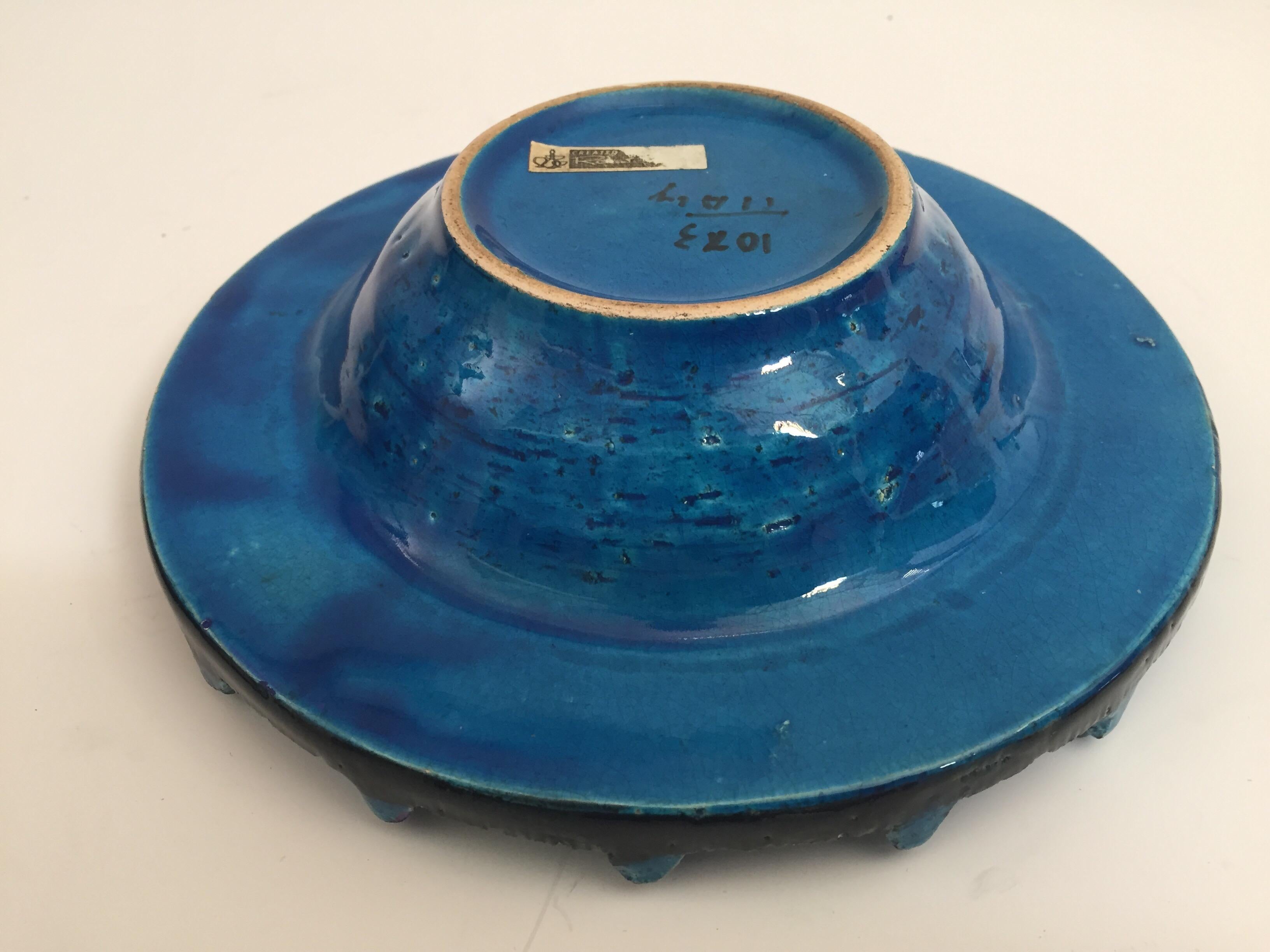 Vintage Blue Ceramic Ashtray Handcrafted in Italy by Aldo Londi 1950 For Sale 1