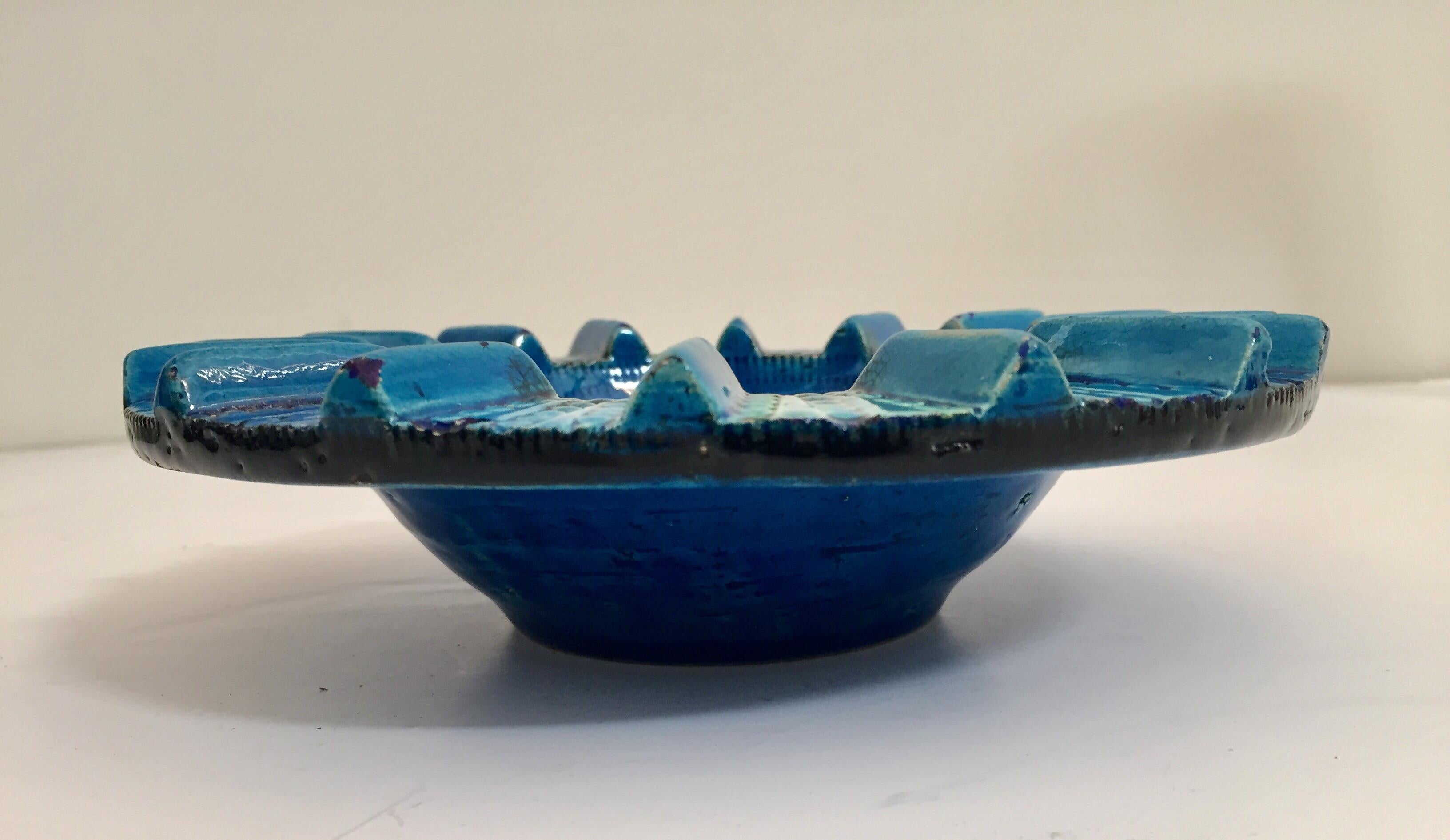 Vintage Blue Ceramic Ashtray Handcrafted in Italy by Aldo Londi 1950 For Sale 3