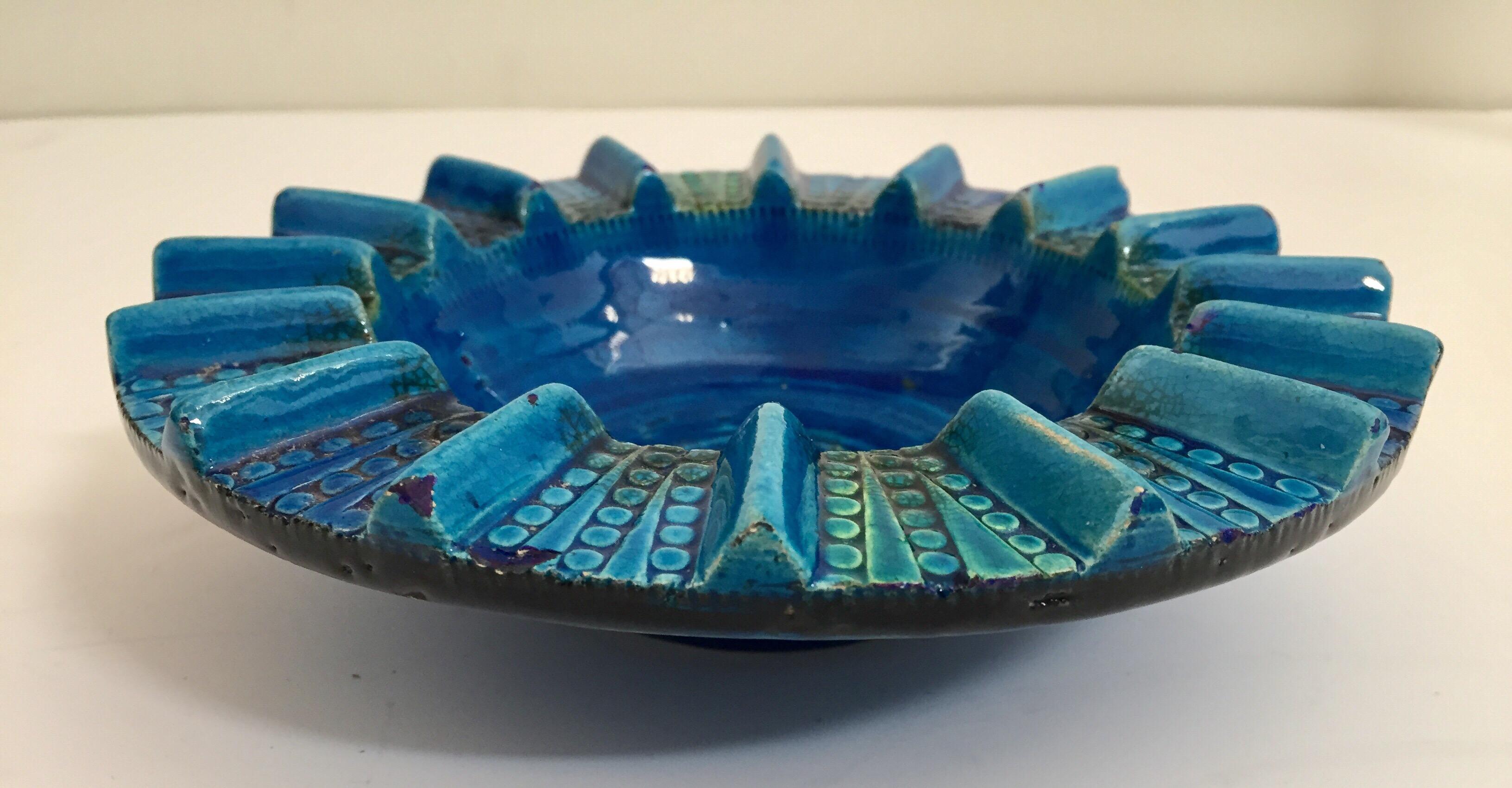 Vintage Blue Ceramic Ashtray Handcrafted in Italy by Aldo Londi 1950 For Sale 4