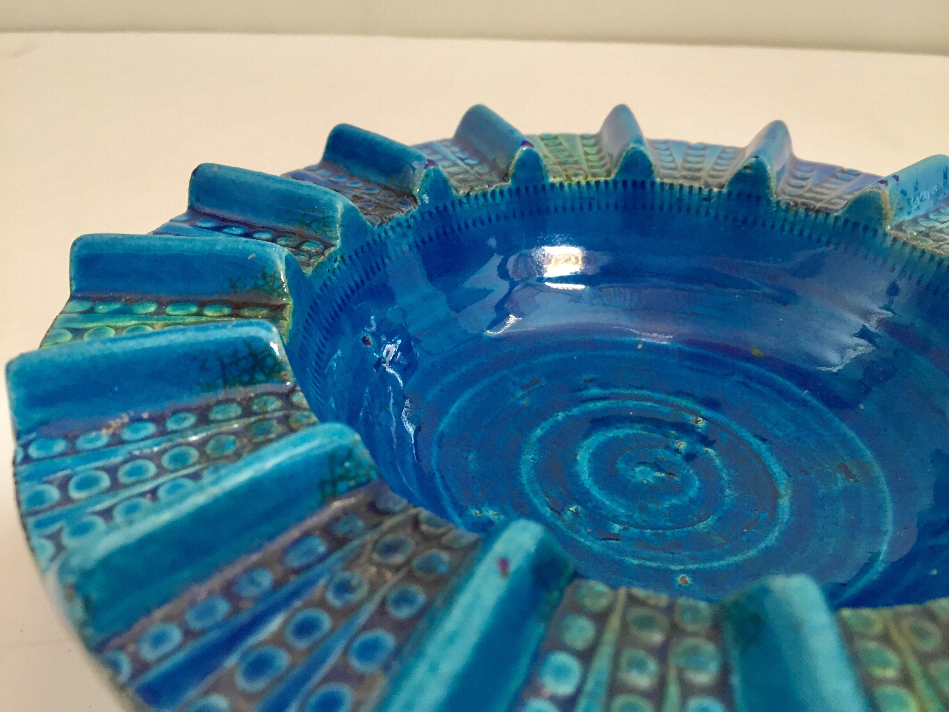 Vintage Blue Ceramic Ashtray Handcrafted in Italy by Aldo Londi 1950 For Sale 6