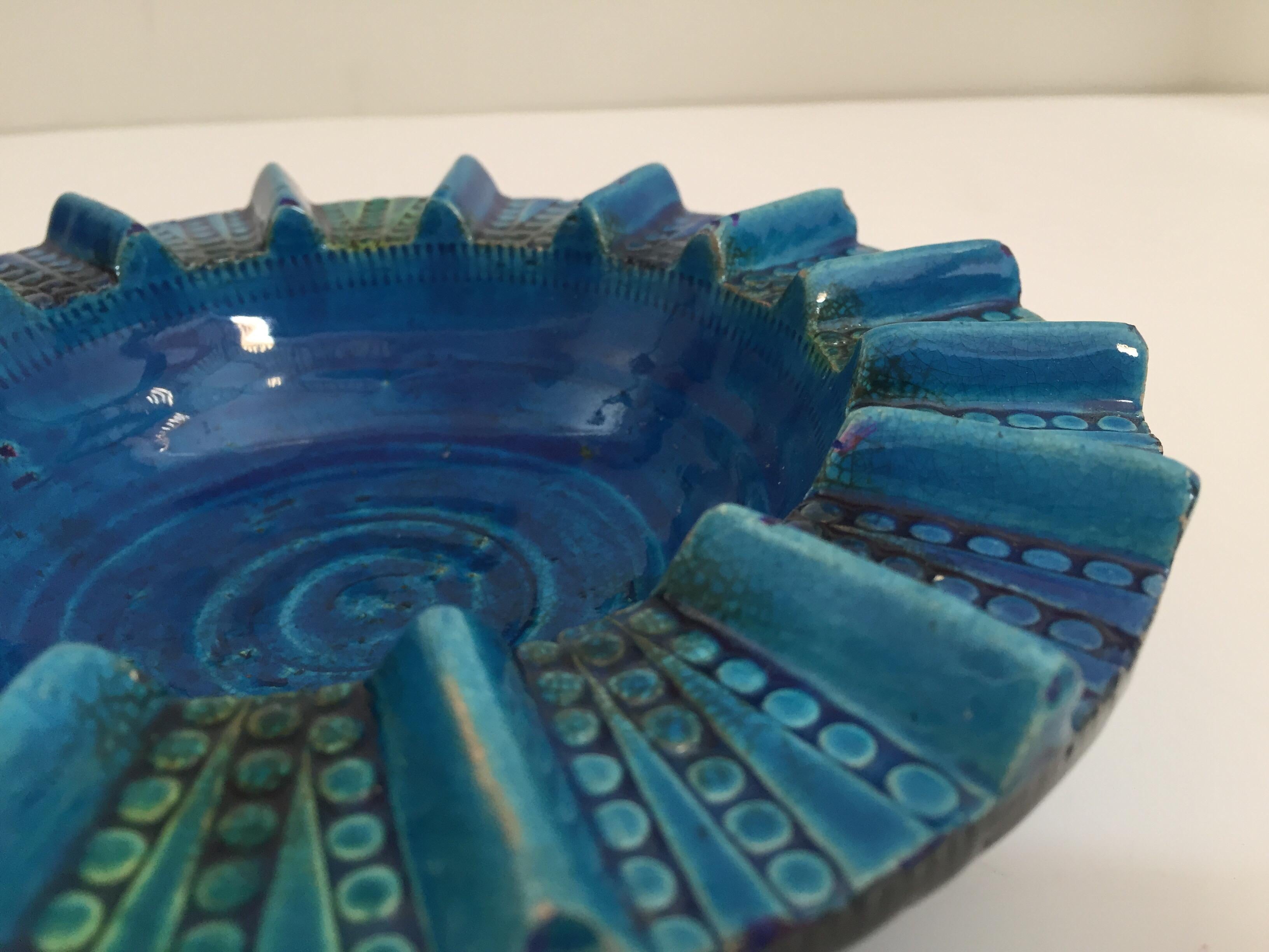 Vintage Blue Ceramic Ashtray Handcrafted in Italy by Aldo Londi 1950 For Sale 7