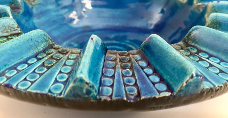 Aldo Londi Blue Ceramic Ashtray Handcrafted in Italy For Sale 8