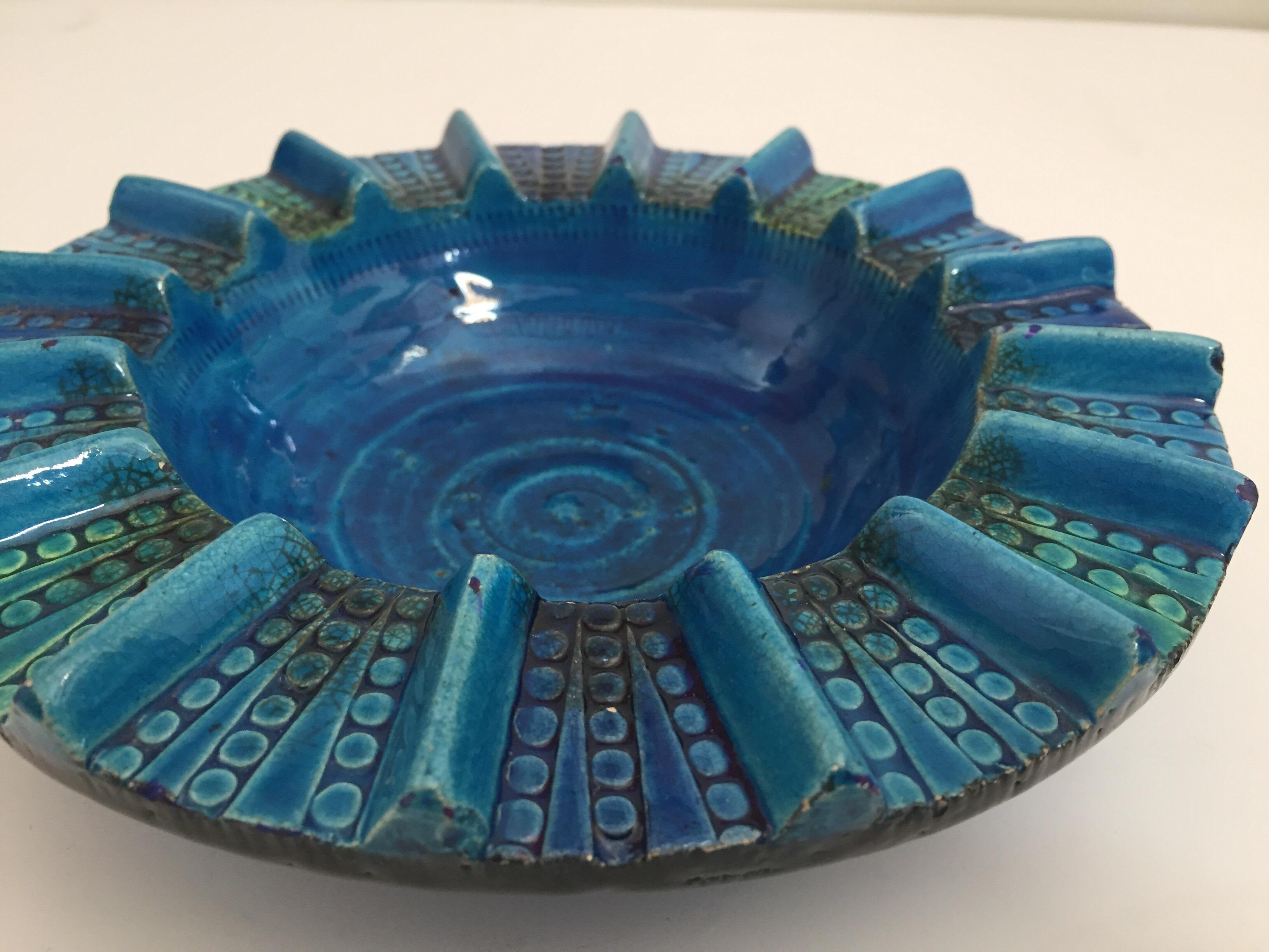 Vintage Blue Ceramic Ashtray Handcrafted in Italy by Aldo Londi 1950 For Sale 9