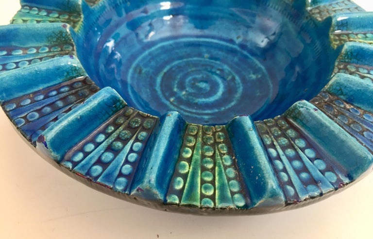 Italian Aldo Londi Blue Ceramic Ashtray Handcrafted in Italy For Sale