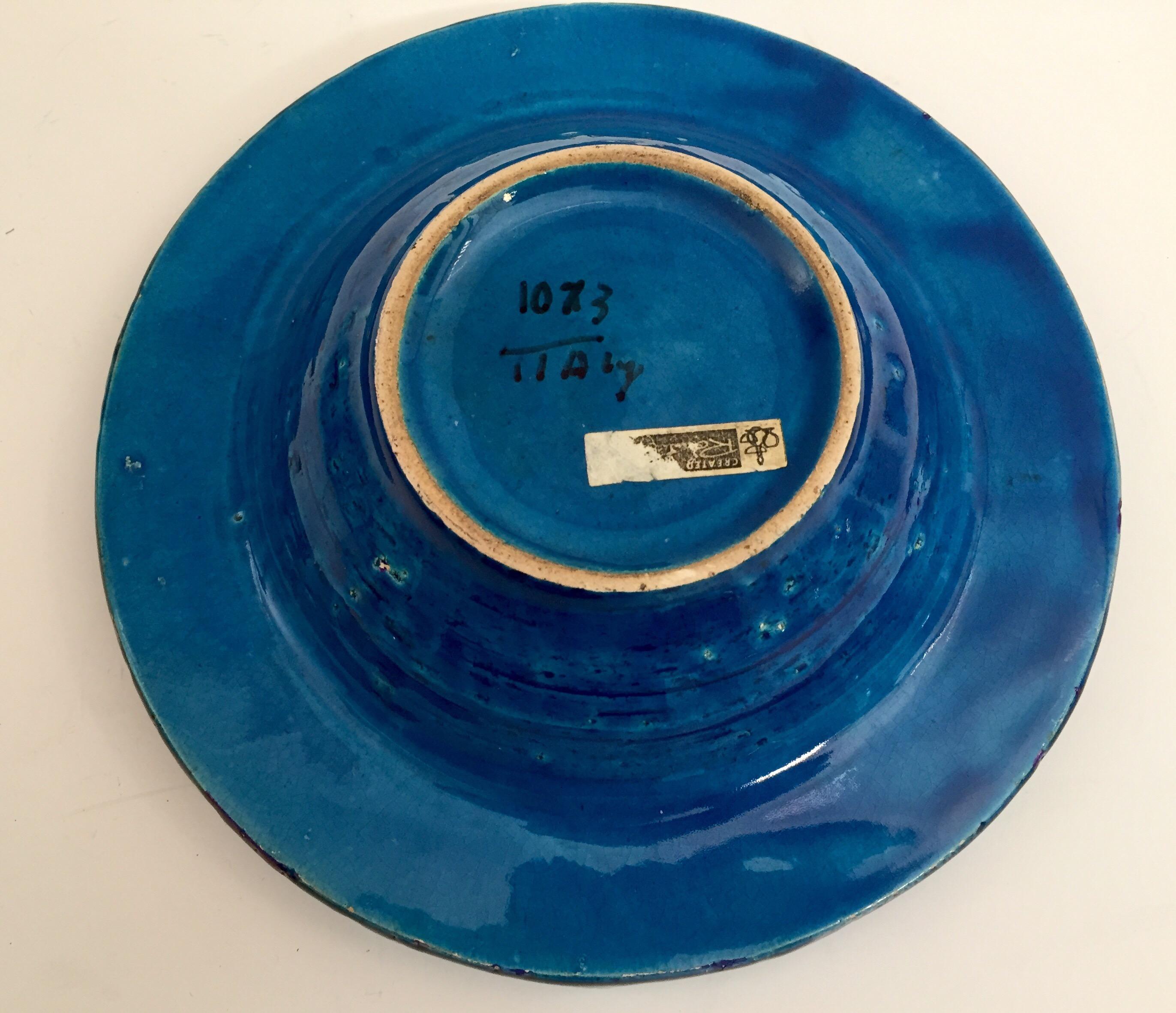 20th Century Vintage Blue Ceramic Ashtray Handcrafted in Italy by Aldo Londi 1950 For Sale