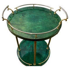 Round Aldo Tura Side Table on Casters in Forrest Green, Italy, 1960s, Hollywood