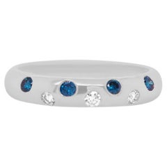 Round Alternating Blue and White Diamond 14k White Gold Ring Band Comfort Fit