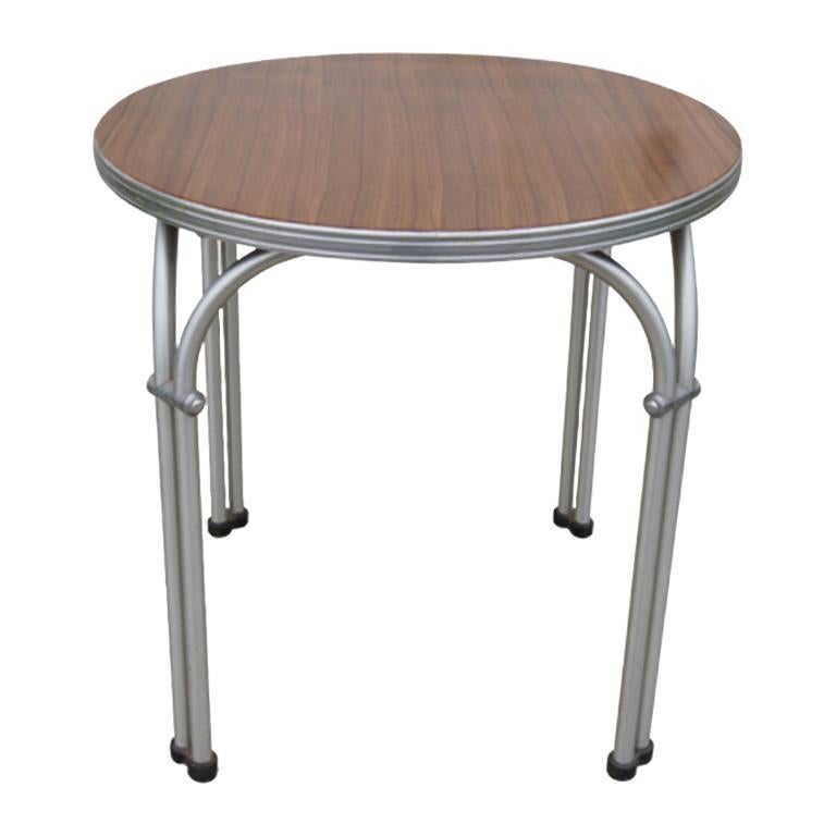 Machine Age Round Aluminum and Walnut Side Table by NAMCO