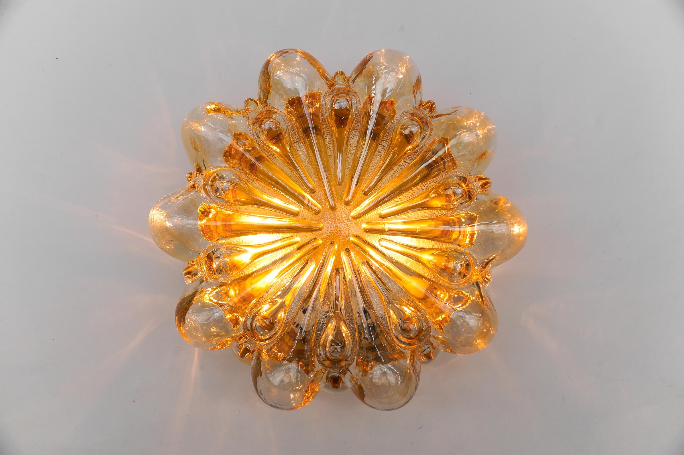 Metal Round Amber Bubble Glass Wall Lamp / Flush Mount, 1960s Limburg