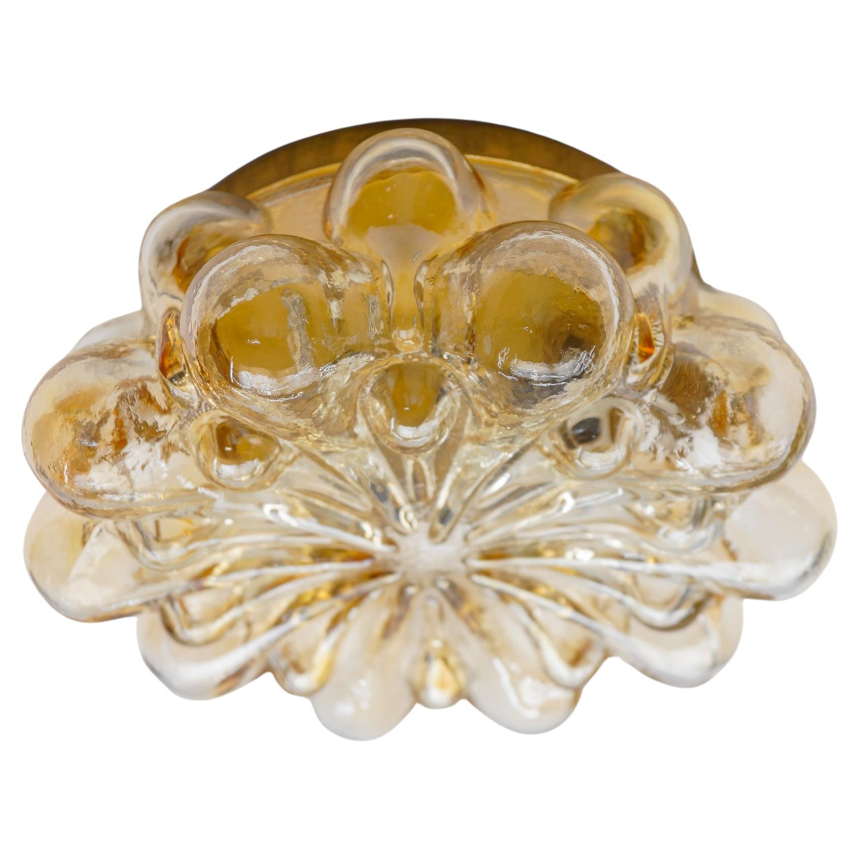 Round Amber Bubble Glass Wall Lamp / Flush Mount, 1960s Limburg