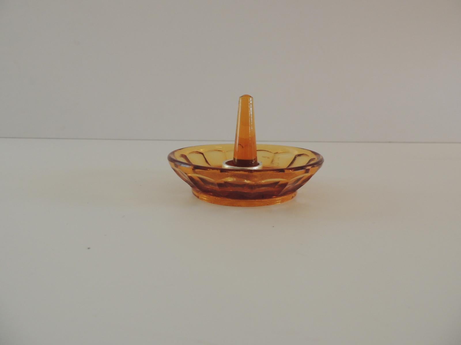 Bohemian Round Amber Color Glass Ring Holder