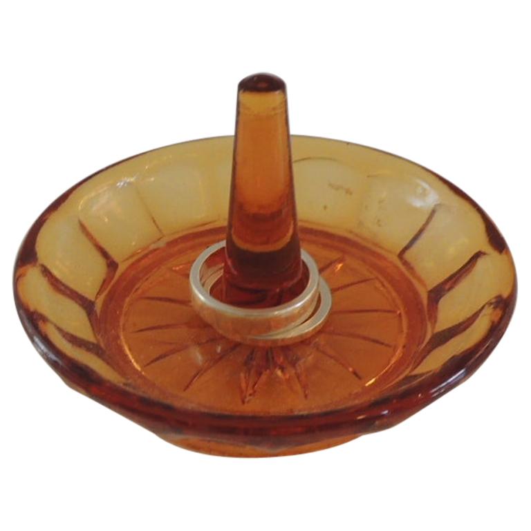 Round Amber Color Glass Ring Holder