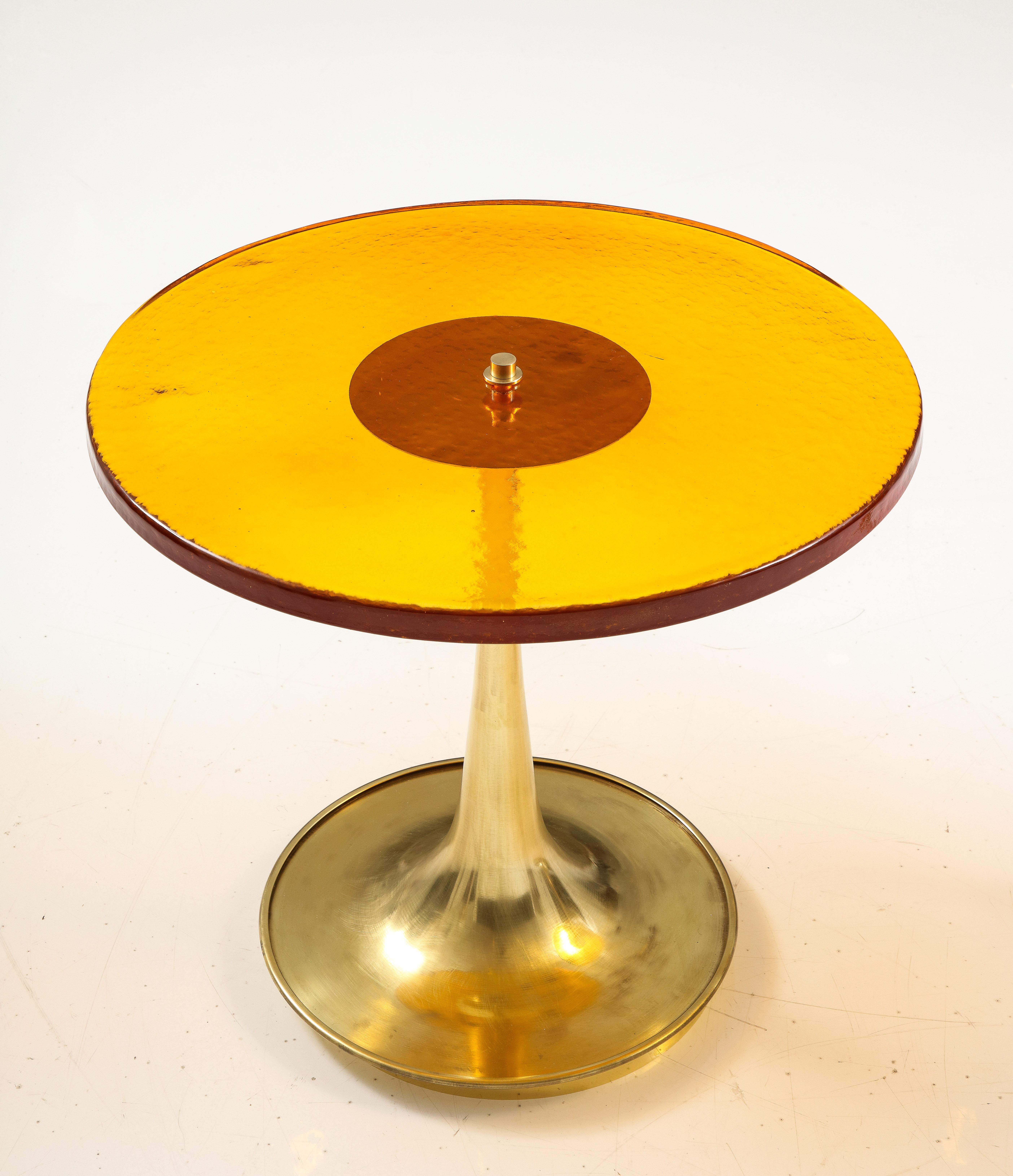 Round Amber Deep Gold Murano Glass and Brass Martini or Side Table, Italy 2